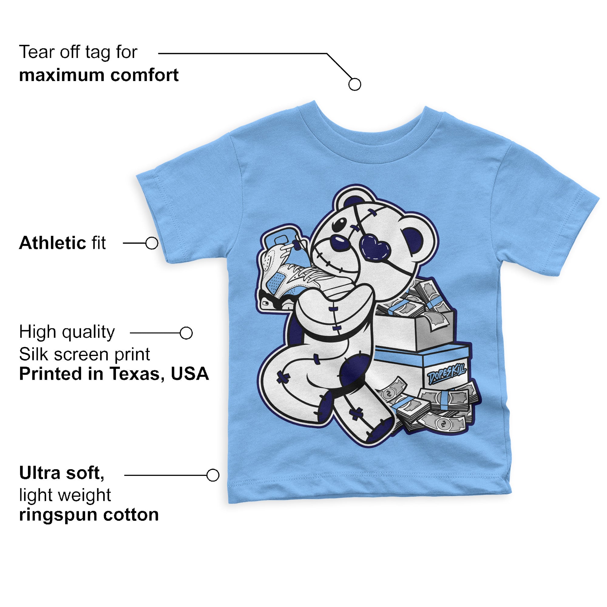 University Blue 6s superstreetwear Toddler Kids T-shirt Bear Steals Sneaker Graphic - University Blue T-shirt