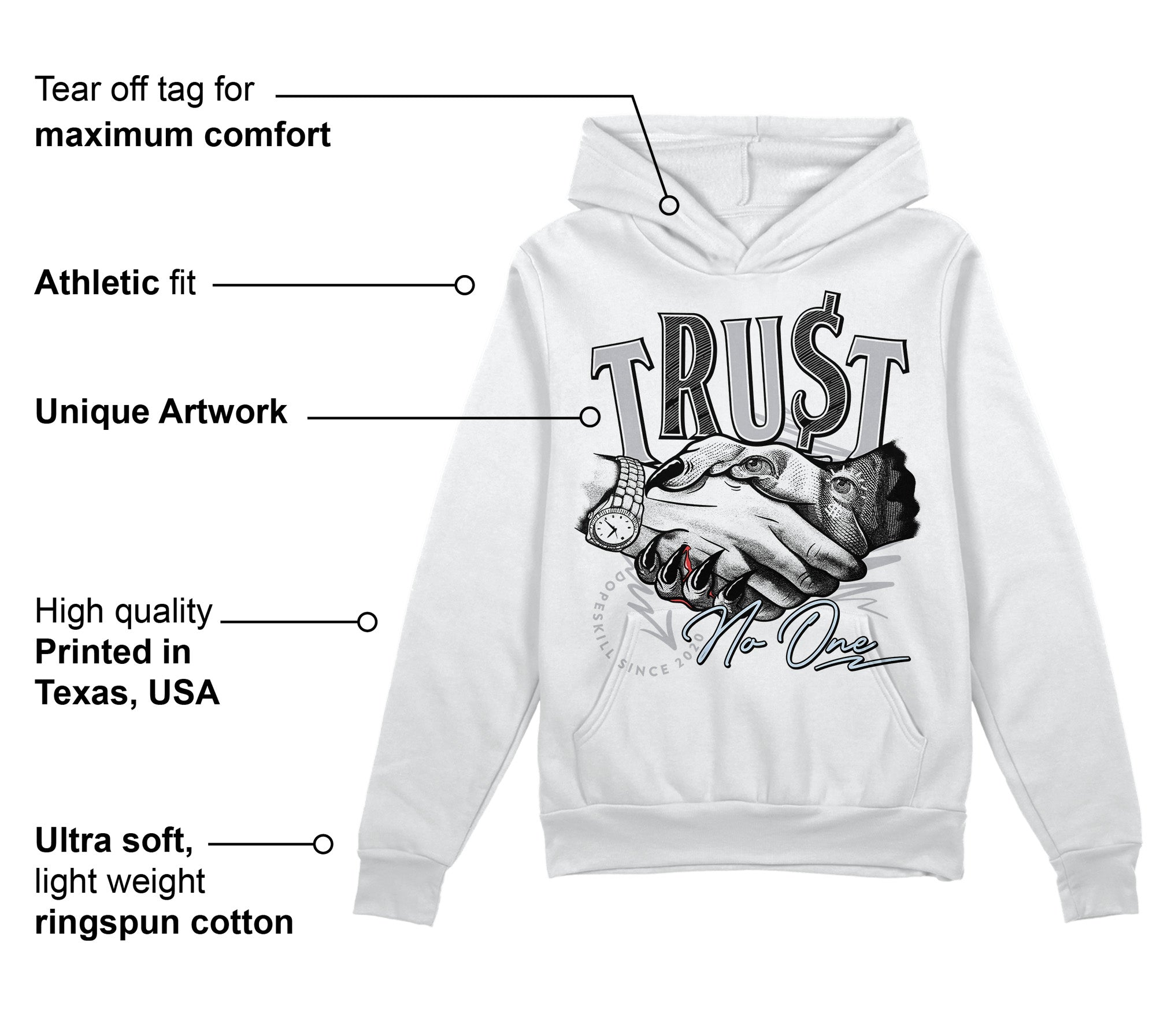 Cement Grey 11s superstreetwear Hoodie Sweatshirt Trust No One Graphic