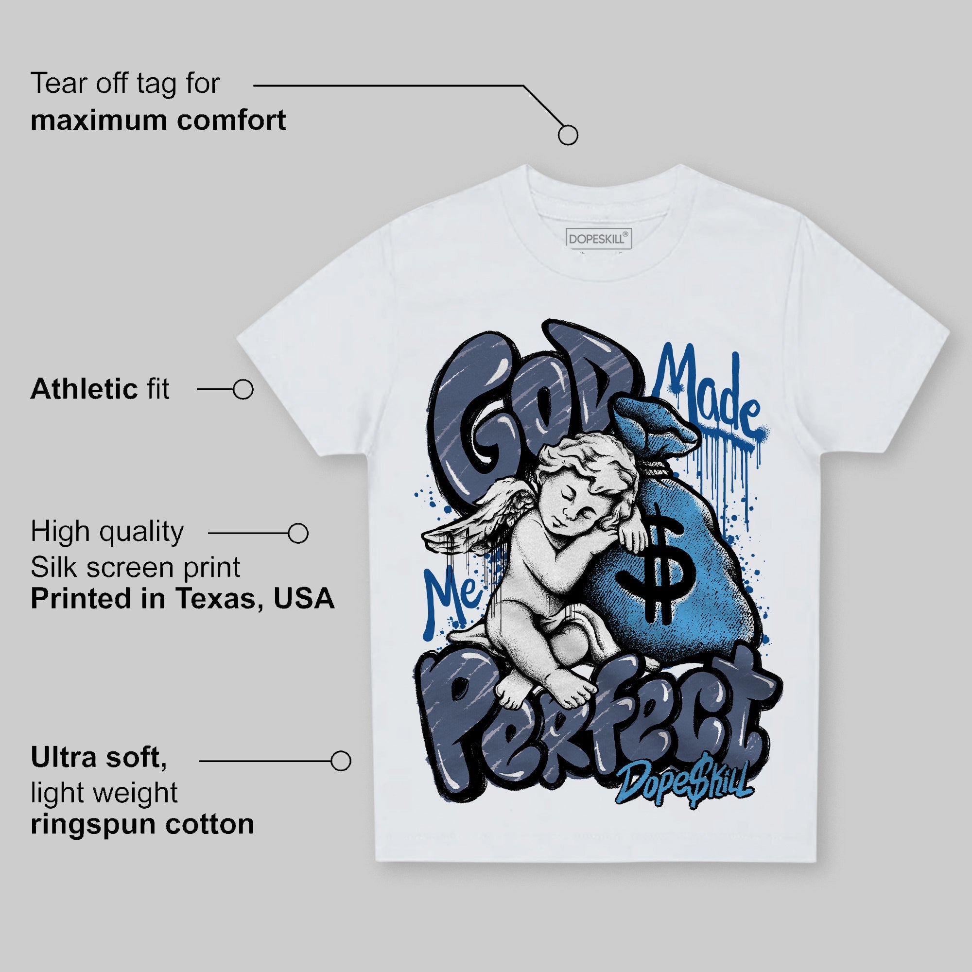 Diffused Blue 11s superstreetwear Toddler Kids T-shirt God Made Me Perfect Graphic