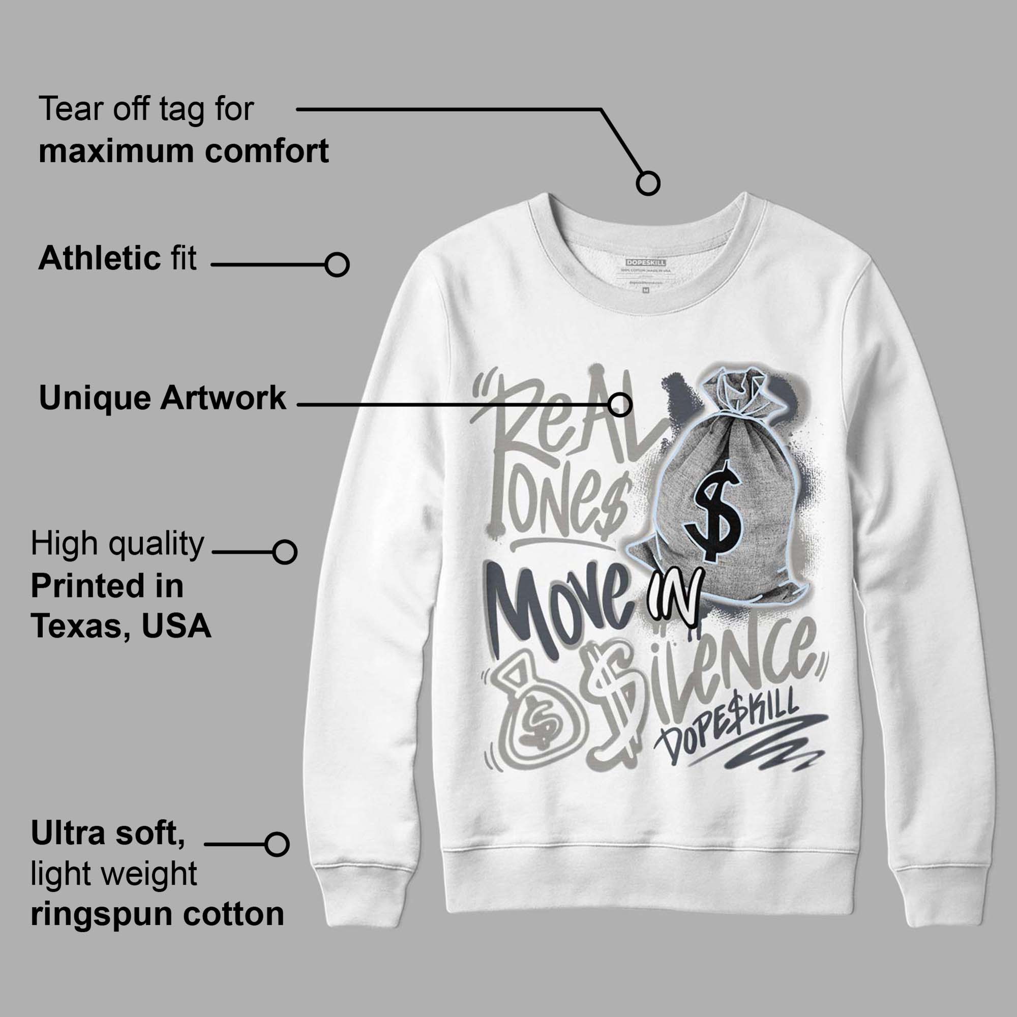 Cool Grey 6s superstreetwear Sweatshirt Real Ones Move In Silence Graphic