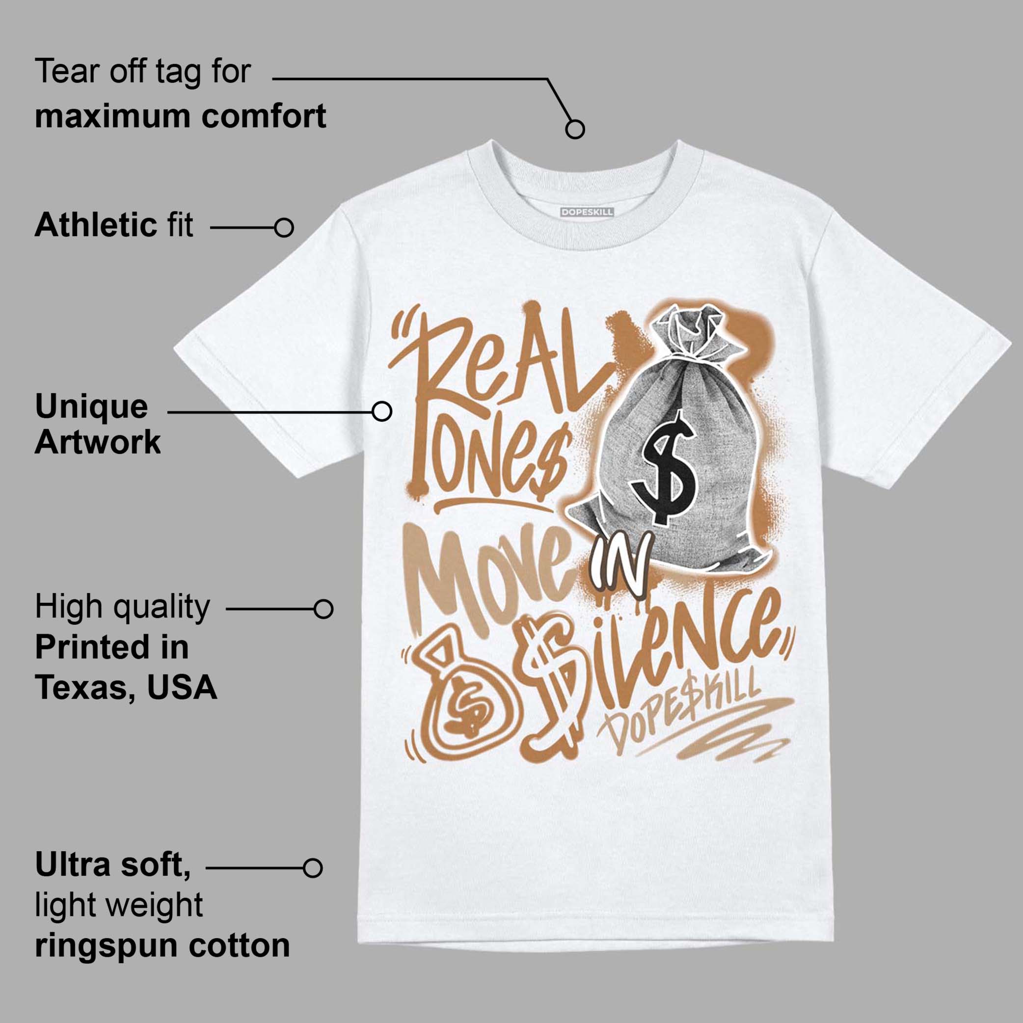 Palomino 3s superstreetwear T-Shirt Real Ones Move In Silence Graphic