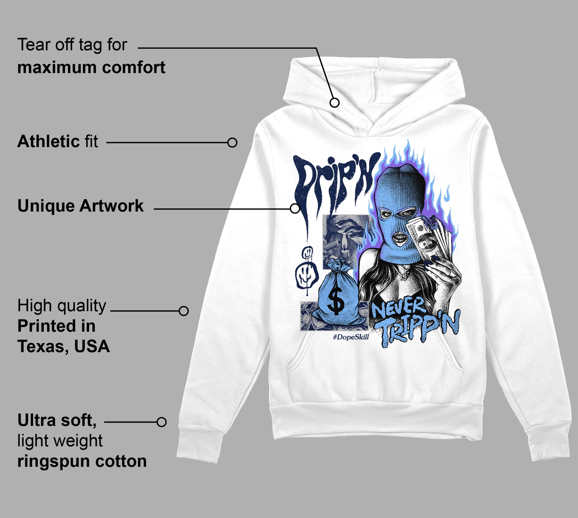 Midnight Navy 5s superstreetwear Hoodie Sweatshirt Drip'n Never Tripp'n Graphic