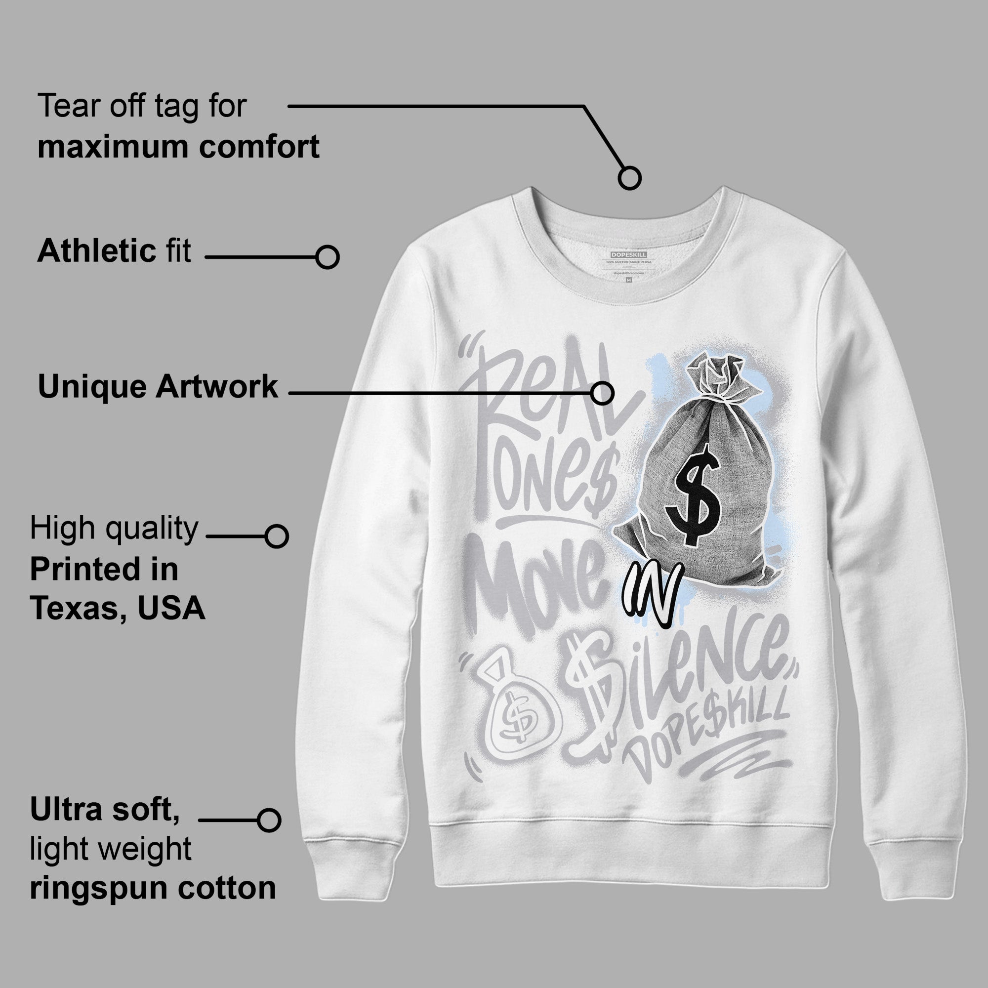 Cement Grey 11s superstreetwear Sweatshirt Real Ones Move In Silence Graphic