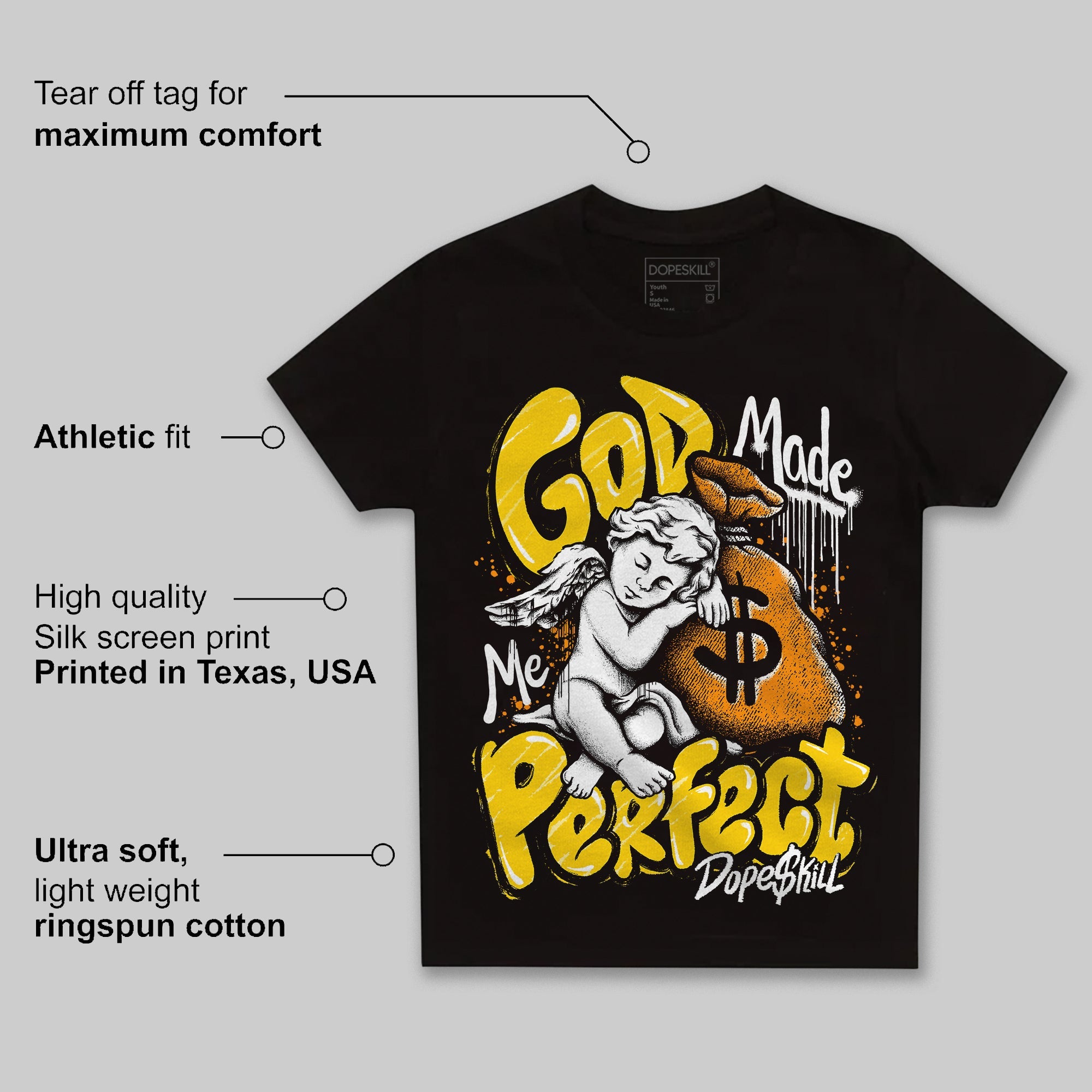 Yellow Ochre 6s superstreetwear Toddler Kids T-shirt God Made Me Perfect Graphic