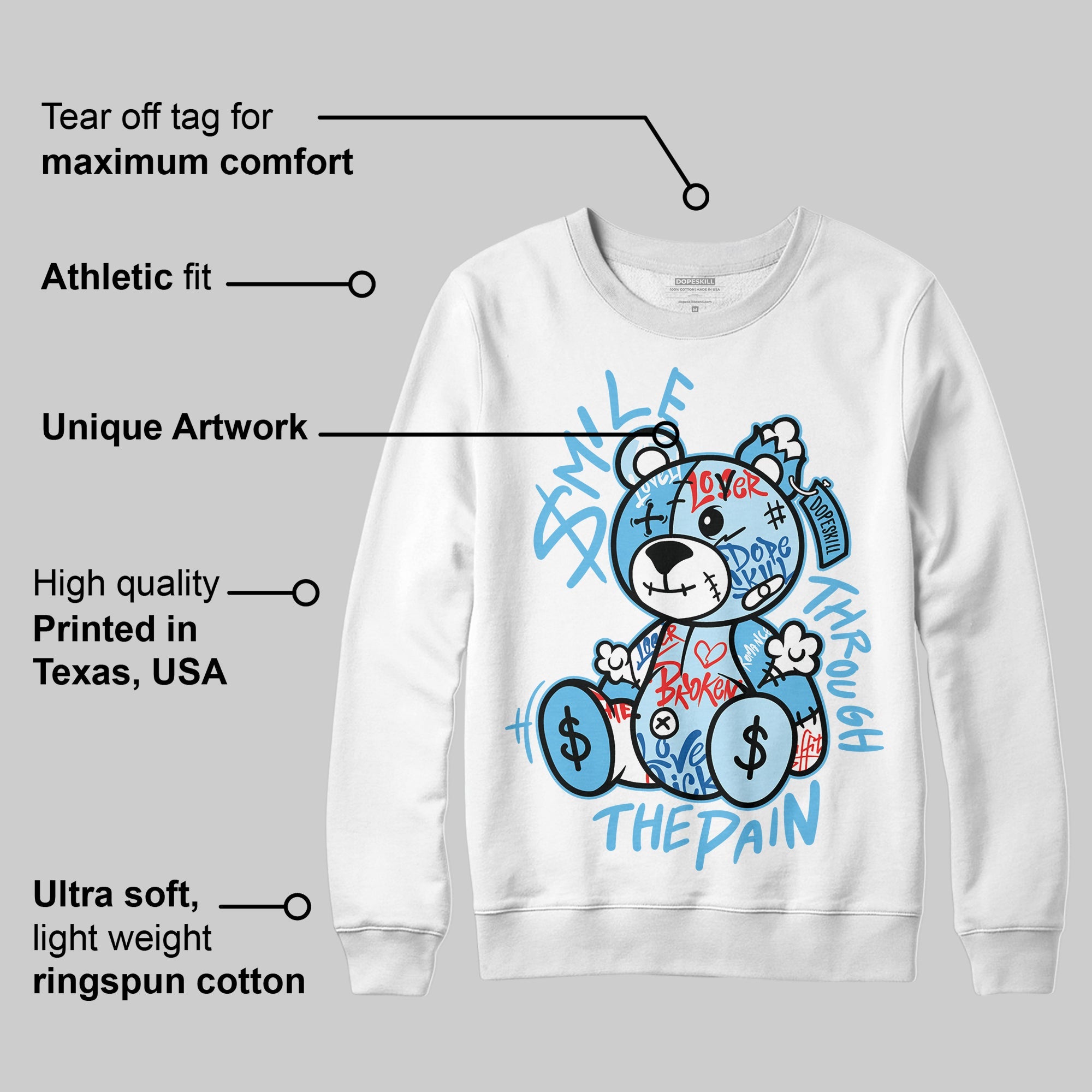 Legend Blue 11s superstreetwear Sweatshirt Smile Through The Pain Graphic