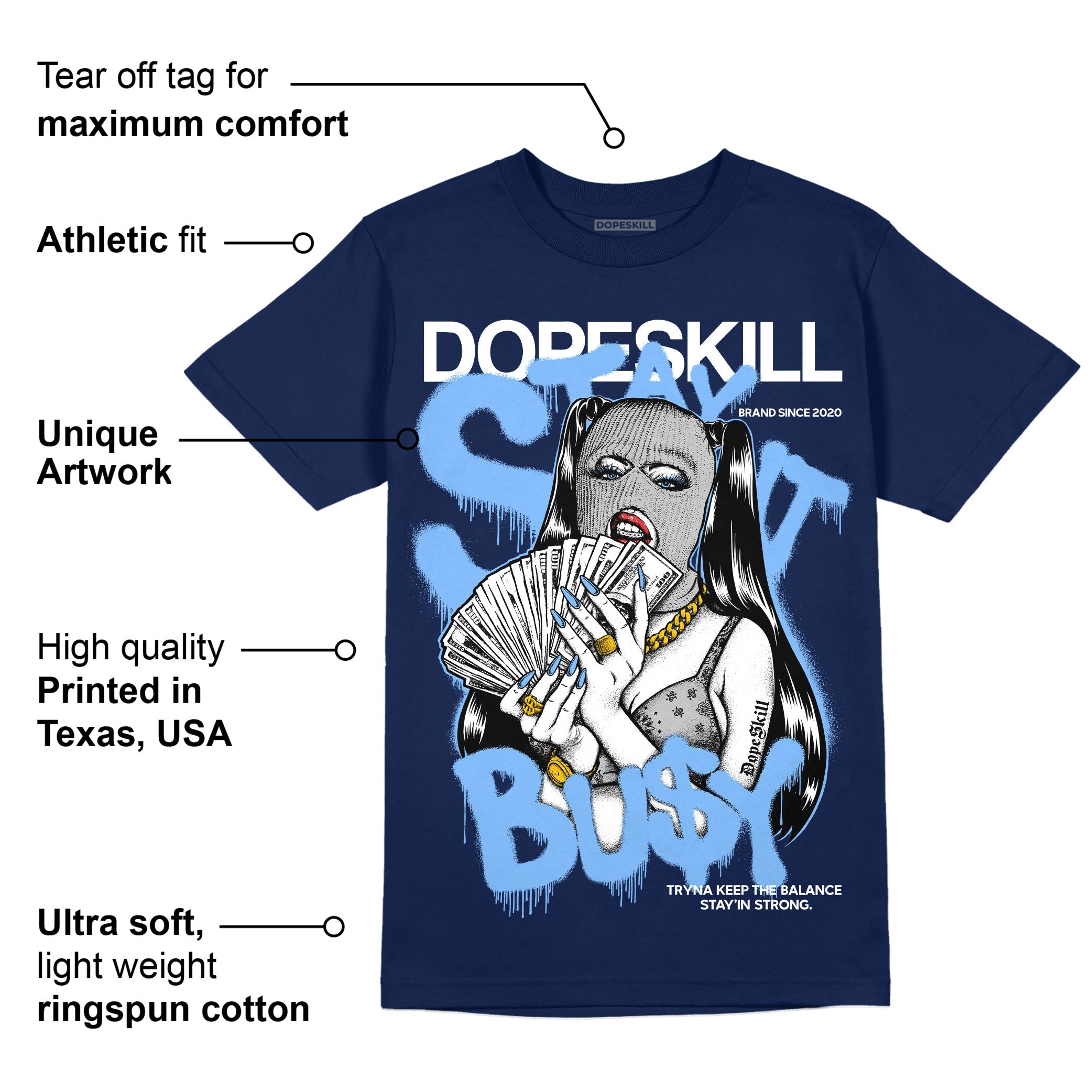 Midnight Navy 5s superstreetwear Navy T-Shirt Stay It Busy Graphic