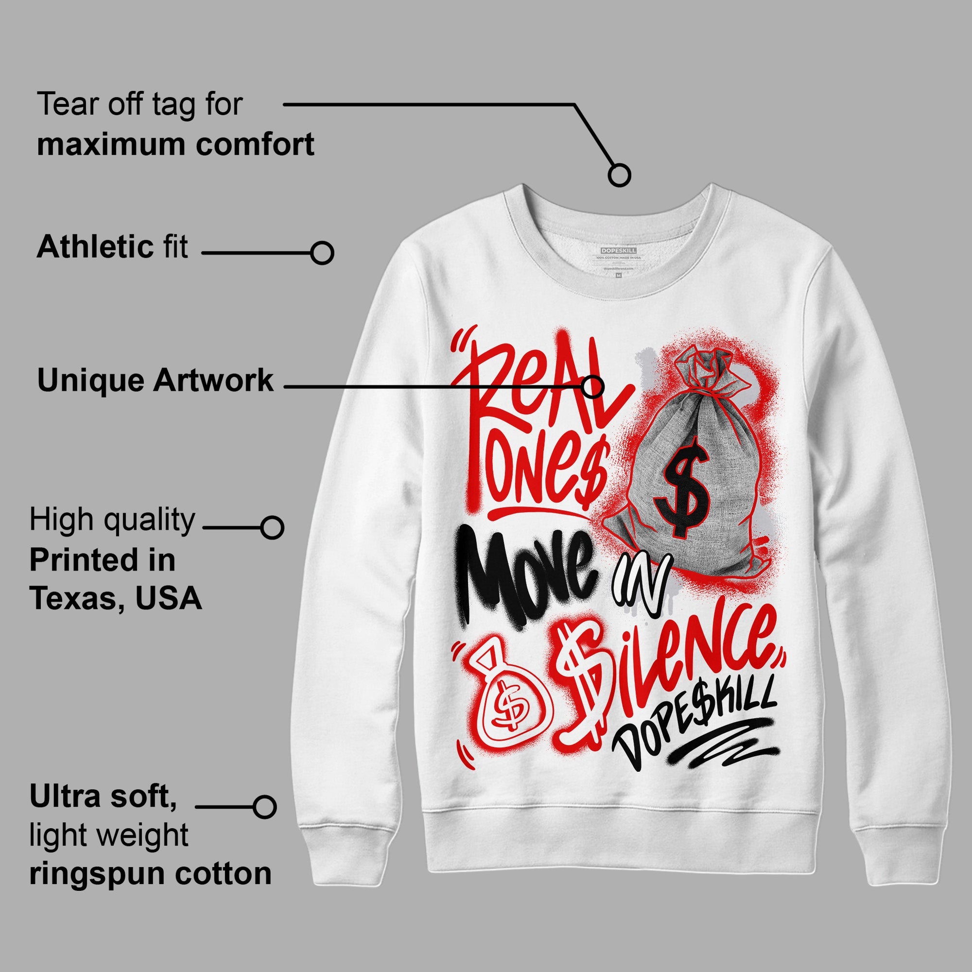 Red Cement 4S superstreetwear Sweatshirt Real Ones Move In Silence Graphic