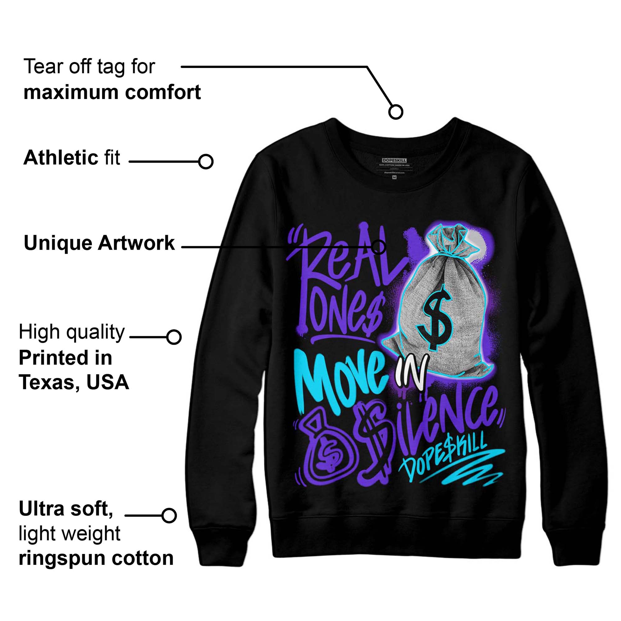 Aqua 6s superstreetwear Sweatshirt Real Ones Move In Silence Graphic