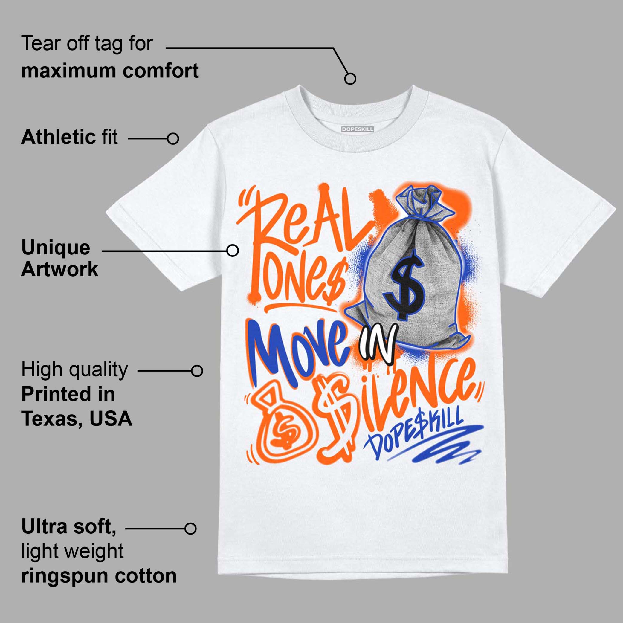 Dunk Low Futura Orange Blaze superstreetwear T-Shirt Real Ones Move In Silence Graphic