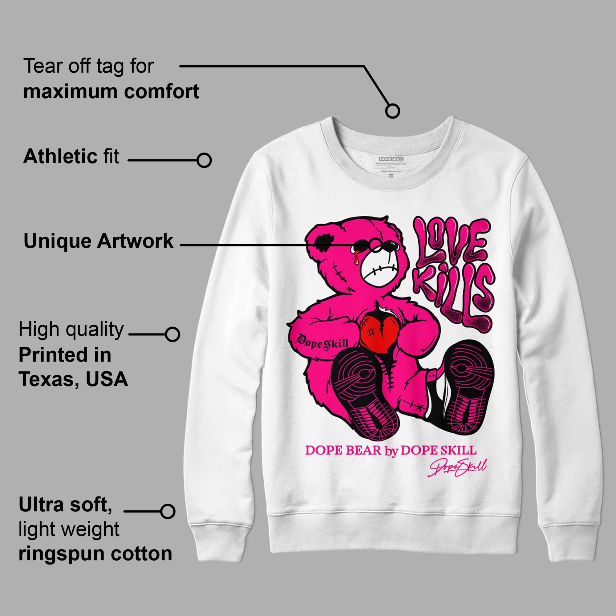Fierce Pink 1s superstreetwear Sweatshirt Love Kills Graphic