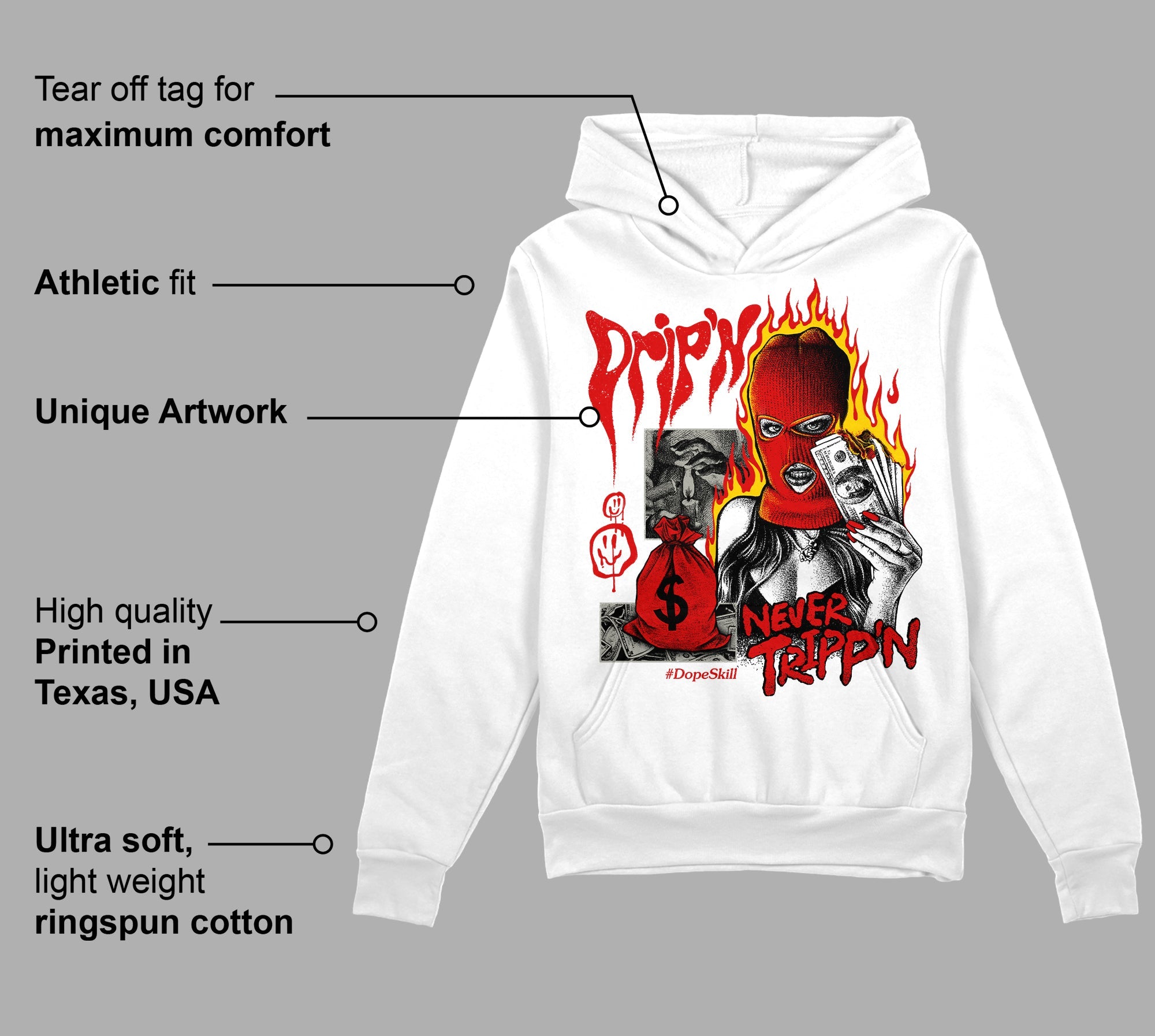 Fire Red 3s superstreetwear Hoodie Sweatshirt Drip'n Never Tripp'n Graphic
