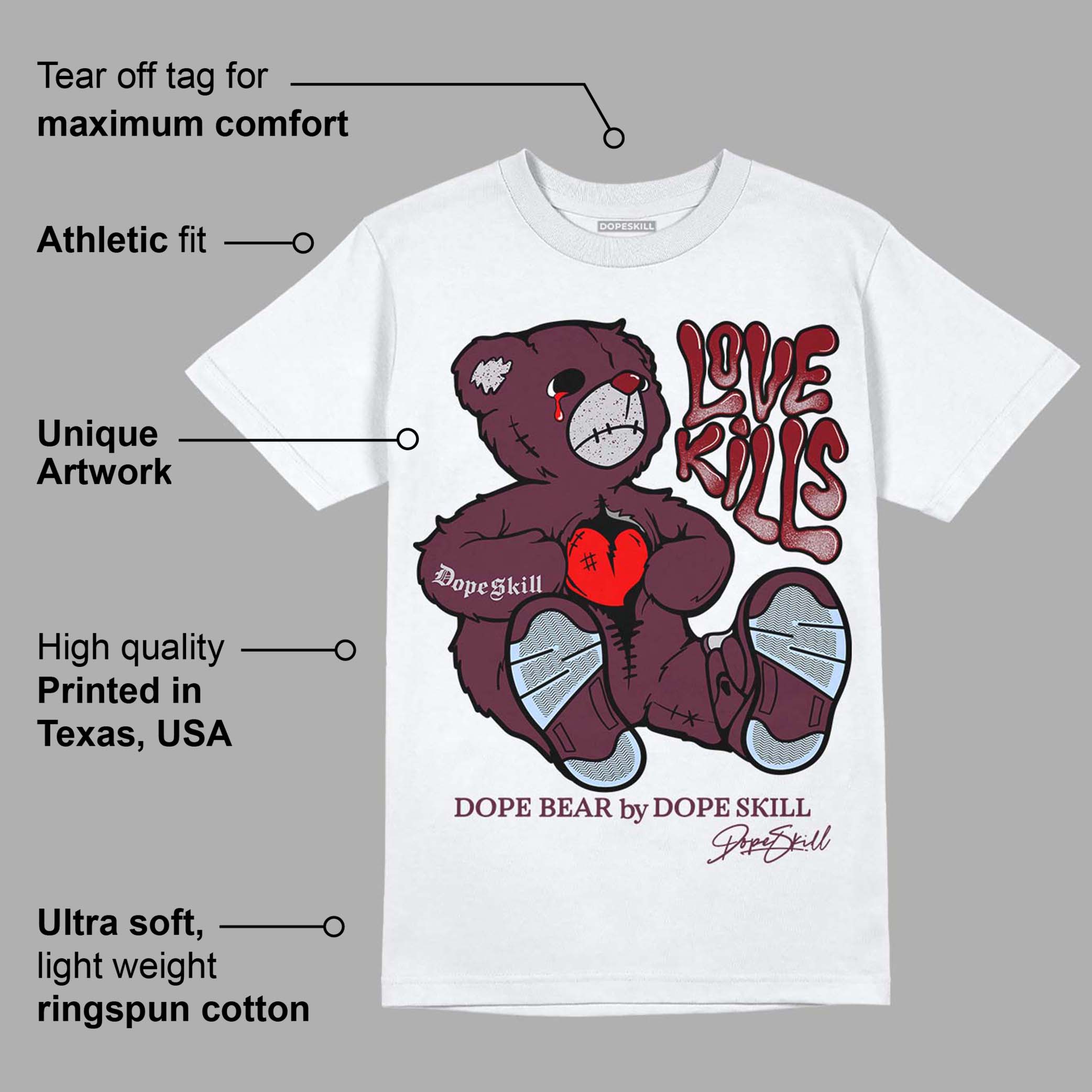Burgundy 5s superstreetwear T-Shirt Love Kills Graphic