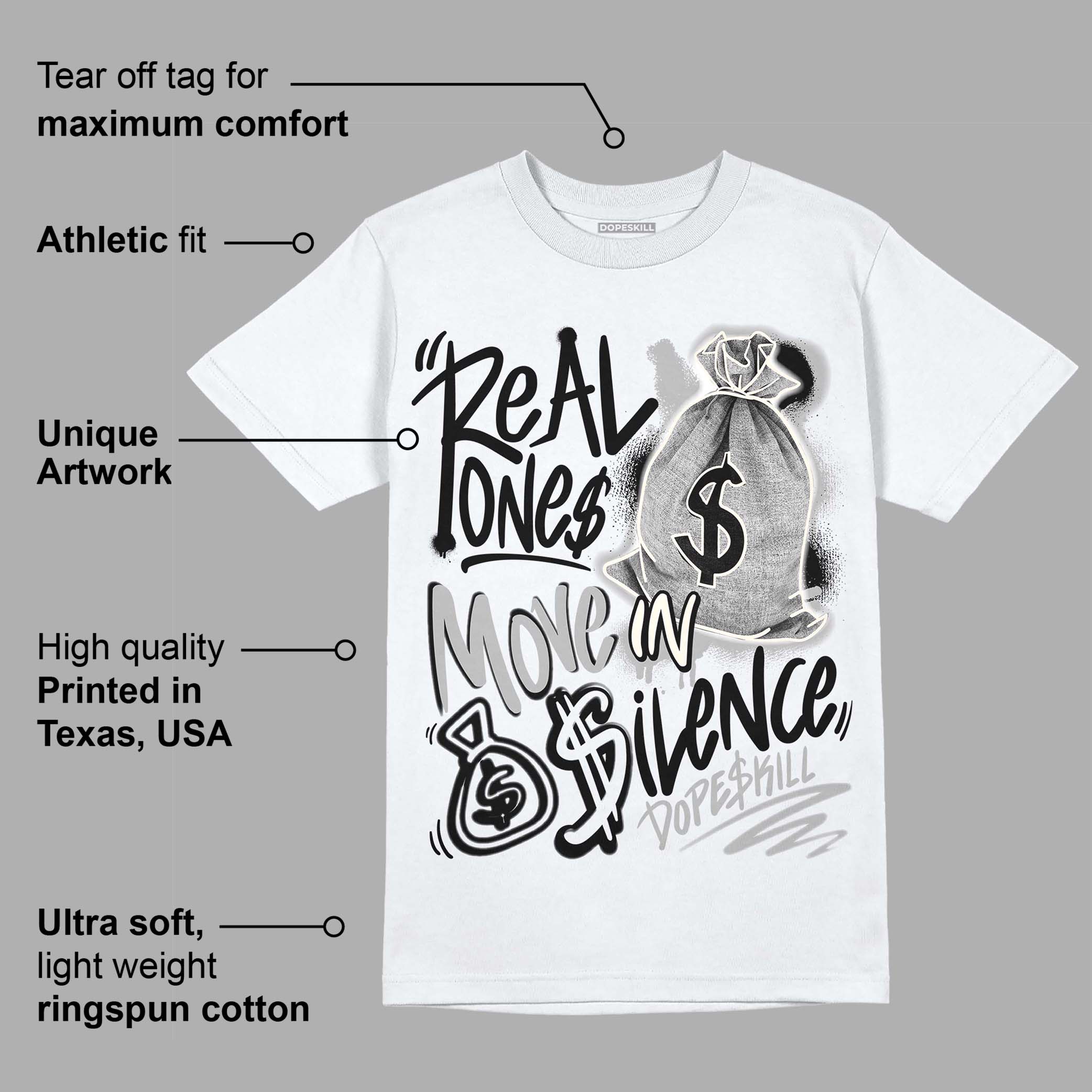 Off Noir 3s superstreetwear T-Shirt Real Ones Move In Silence Graphic