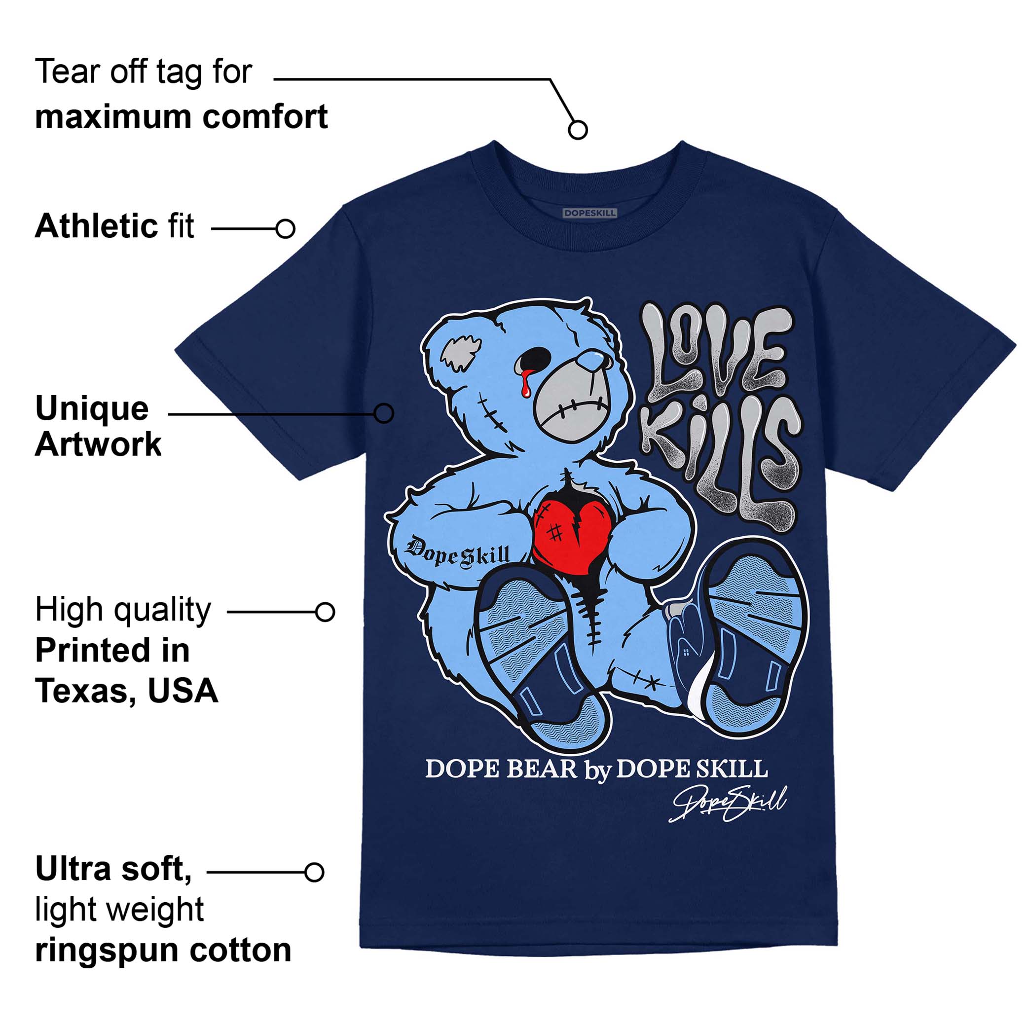 Midnight Navy 5s superstreetwear Navy T-shirt Love Kills Graphic