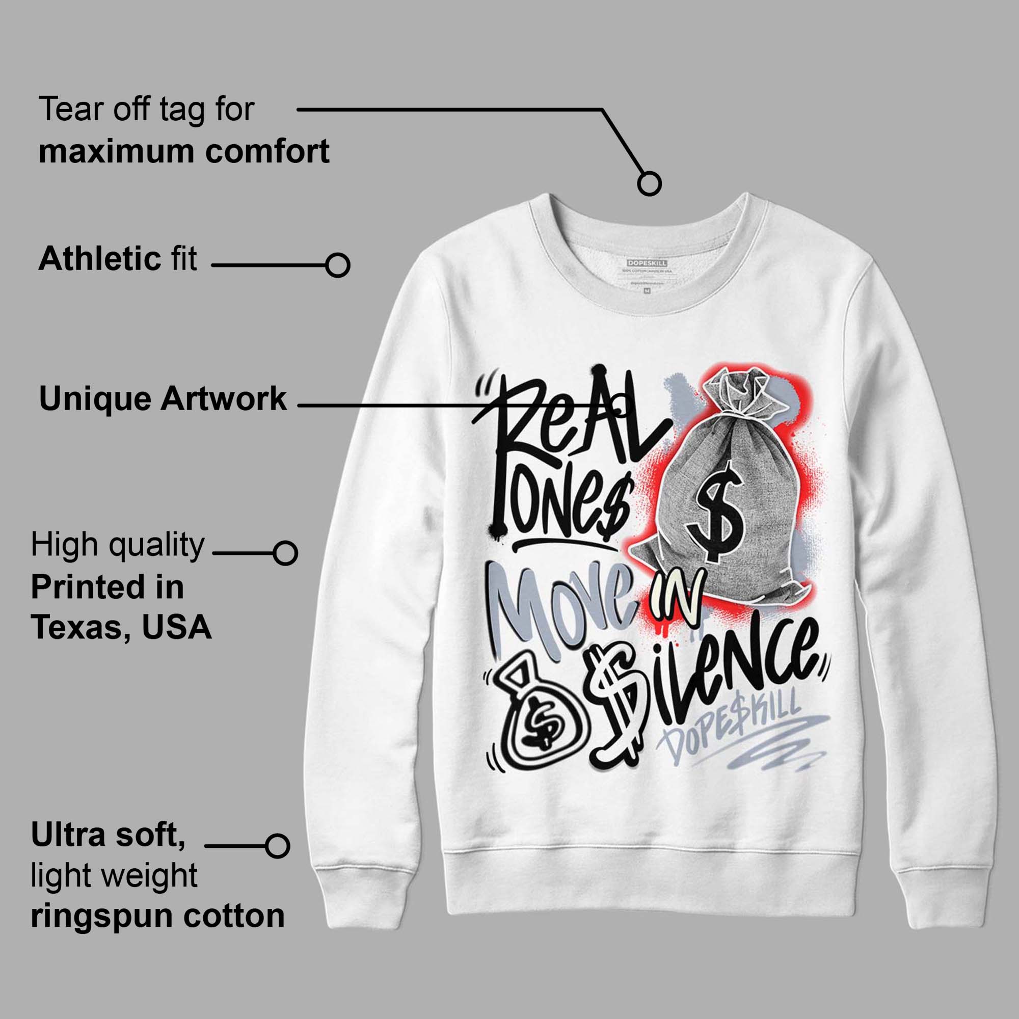 White Cement Reimagined 3s superstreetwear Sweatshirt Real Ones Move In Silence Graphic