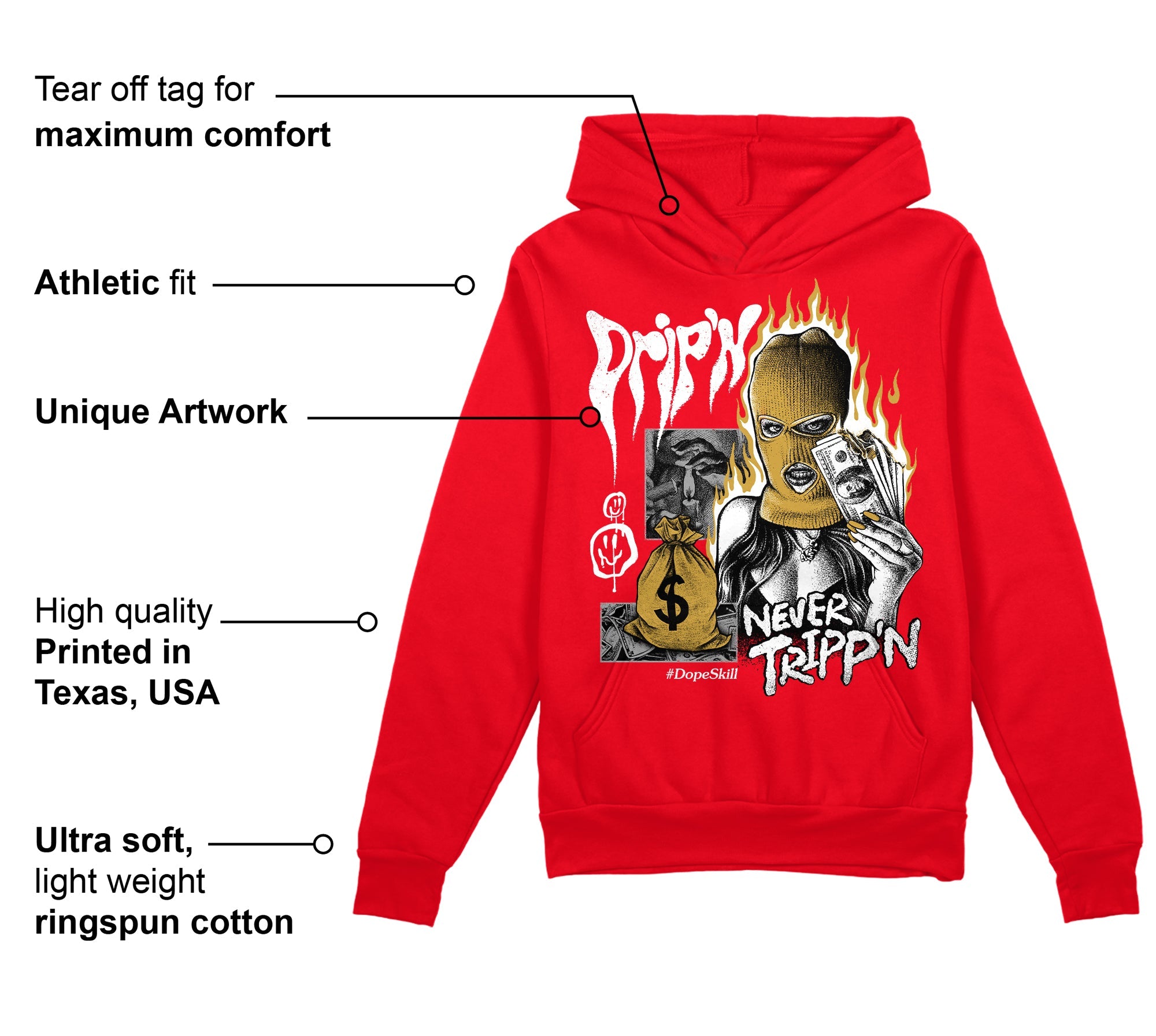 Red Thunder 4s superstreetwear Red Hoodie Sweatshirt Drip'n Never Tripp'n Graphic
