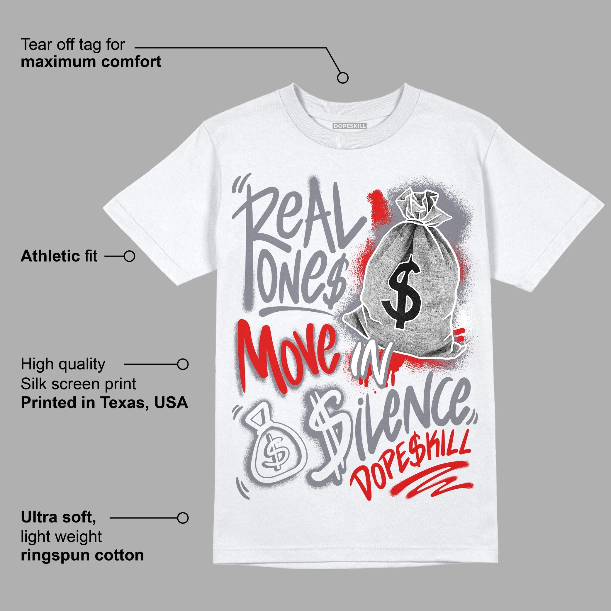 Fire Red 9s superstreetwear T-Shirt Real Ones Move In Silence Graphic