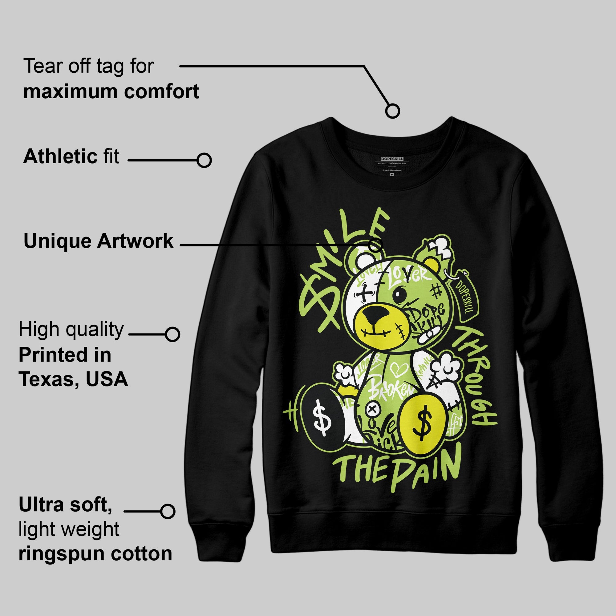 Bright Cactus 13s superstreetwear Sweatshirt Smile Through The Pain Graphic