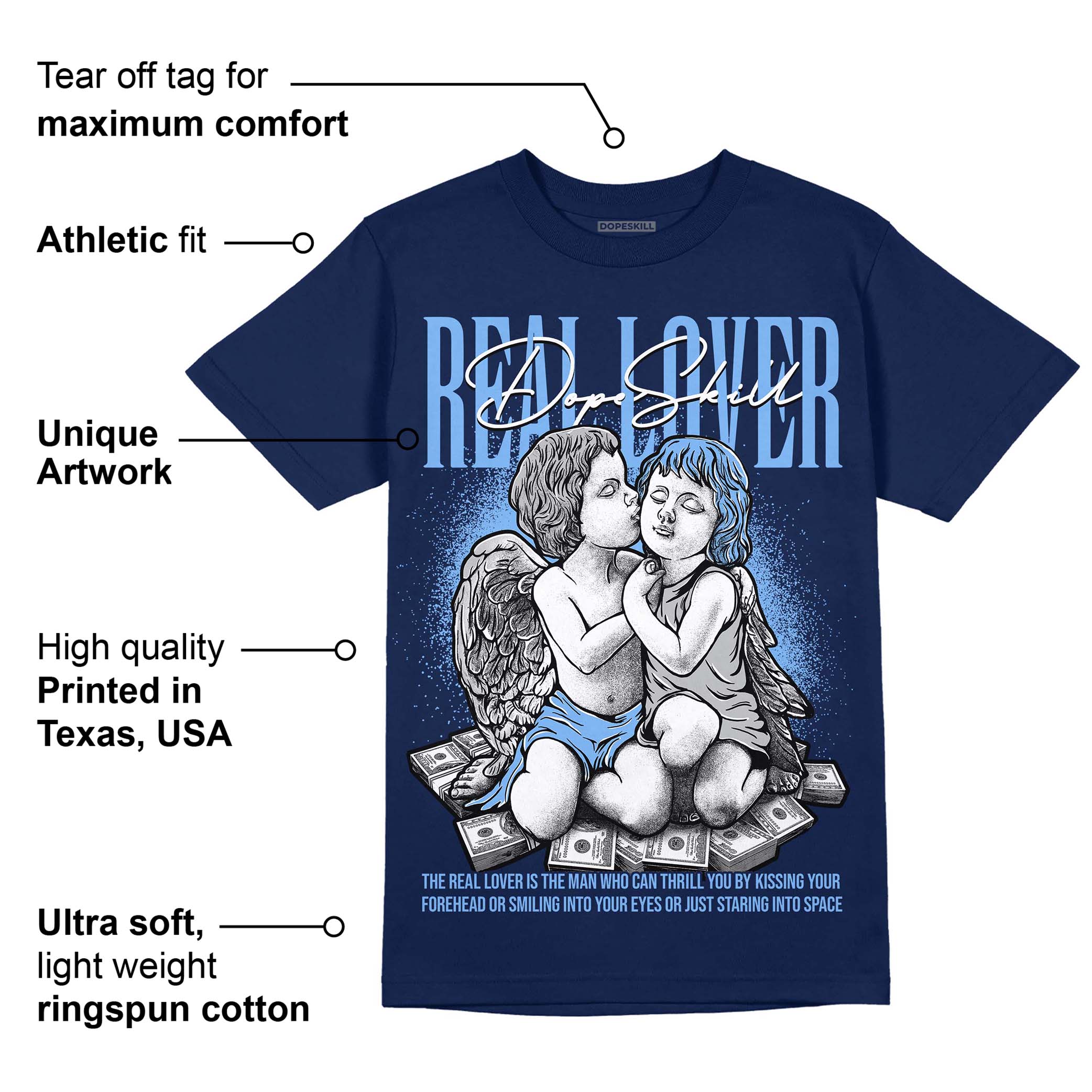 Midnight Navy 5s superstreetwear Navy T-Shirt Real Lover Graphic