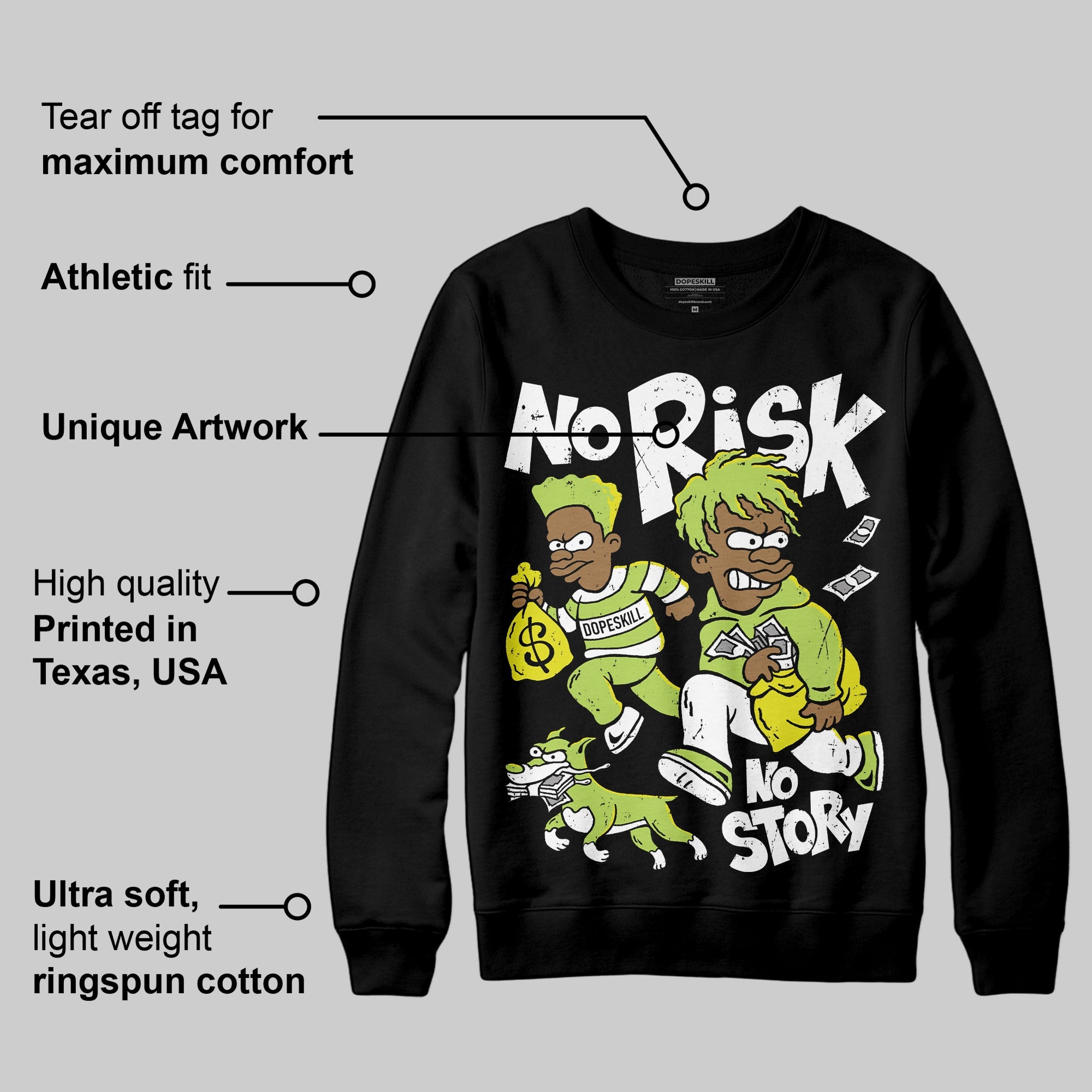 Bright Cactus 13s superstreetwear Sweatshirt No Risk No Story Graphic