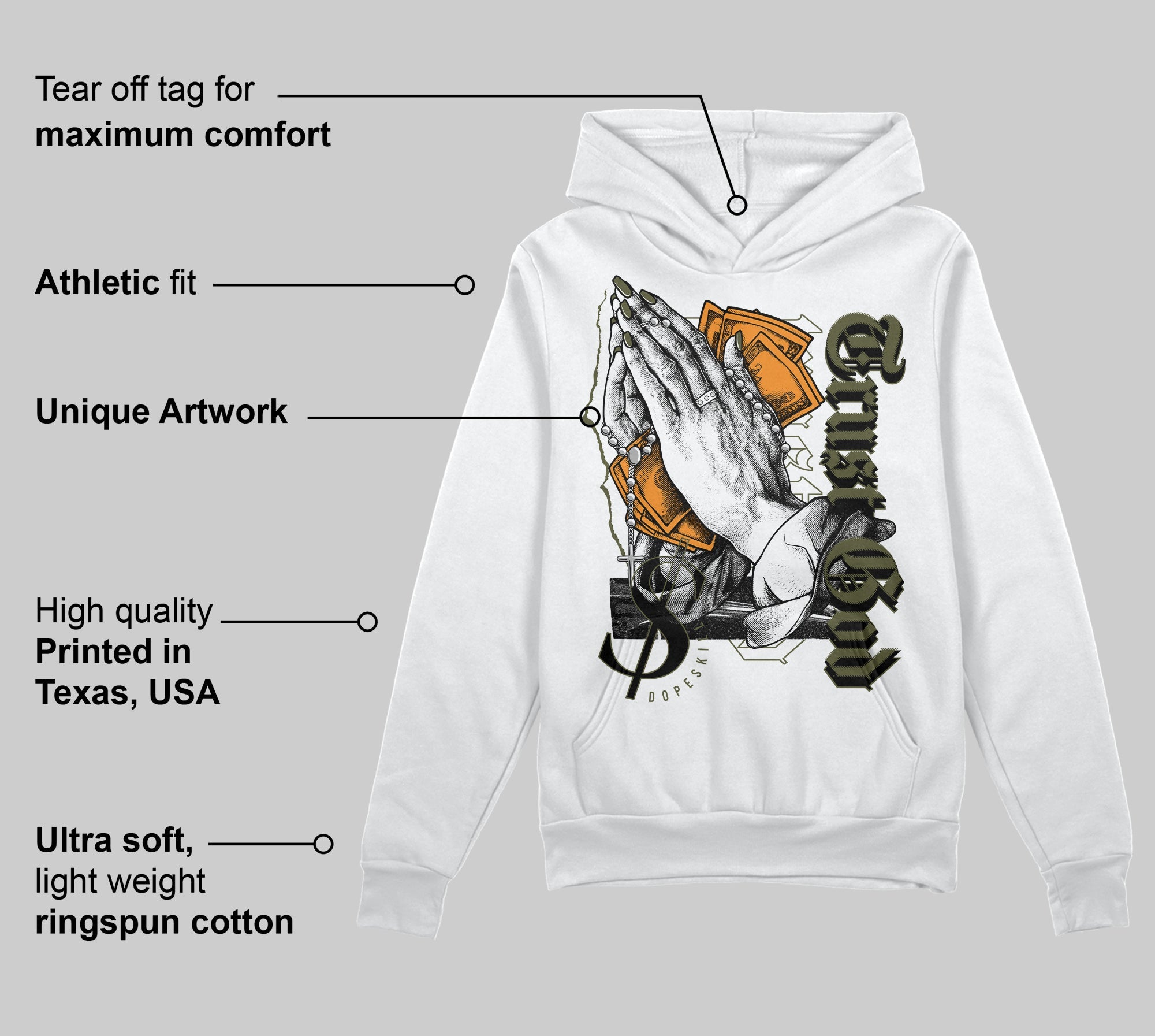 Olive 5s superstreetwear Hoodie Sweatshirt Trust God Graphic