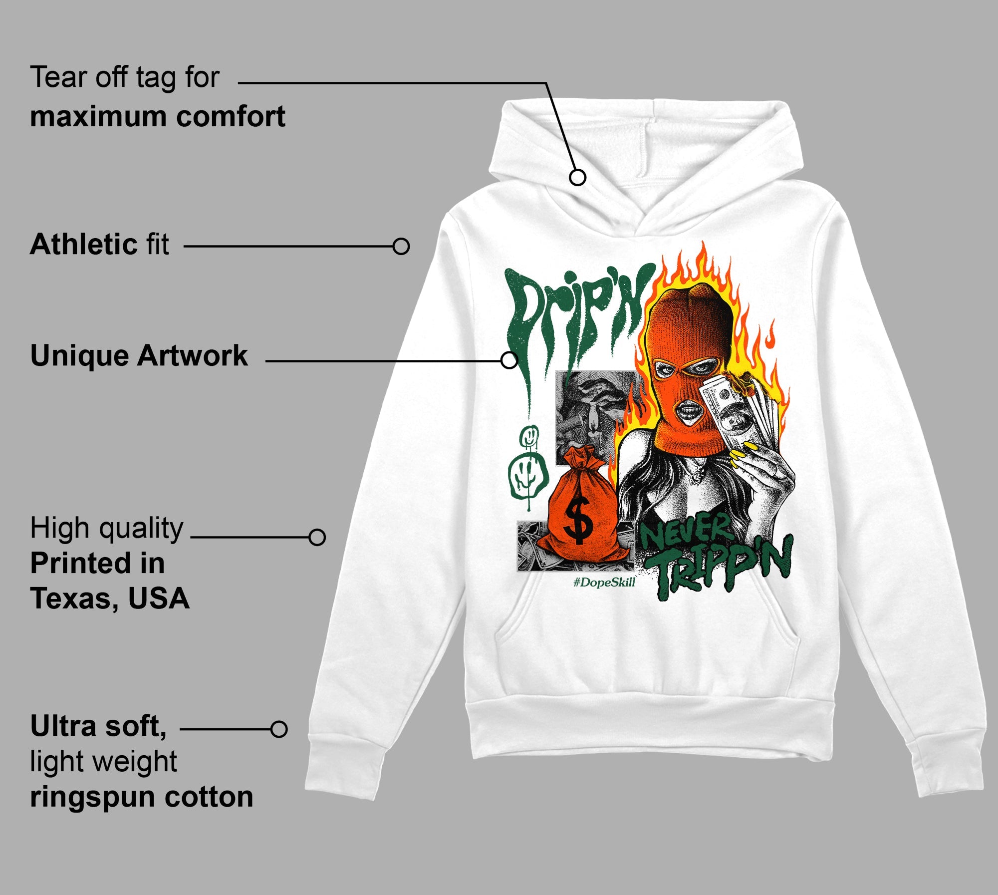 Dunk Team Dark Green Orange superstreetwear Hoodie Sweatshirt Drip'n Never Tripp'n Graphic