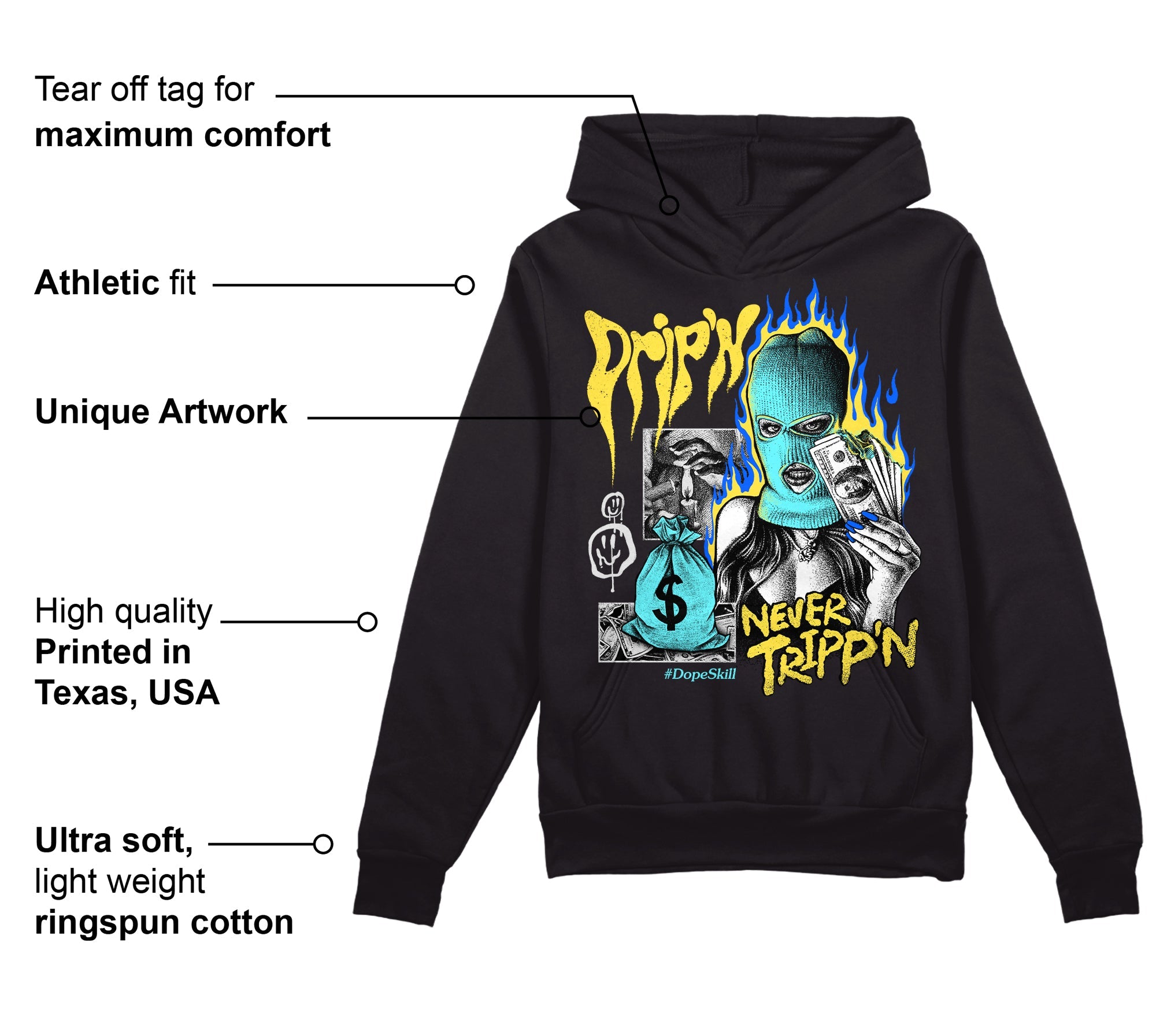 Aqua 5s superstreetwear Hoodie Sweatshirt Drip'n Never Tripp'n Graphic