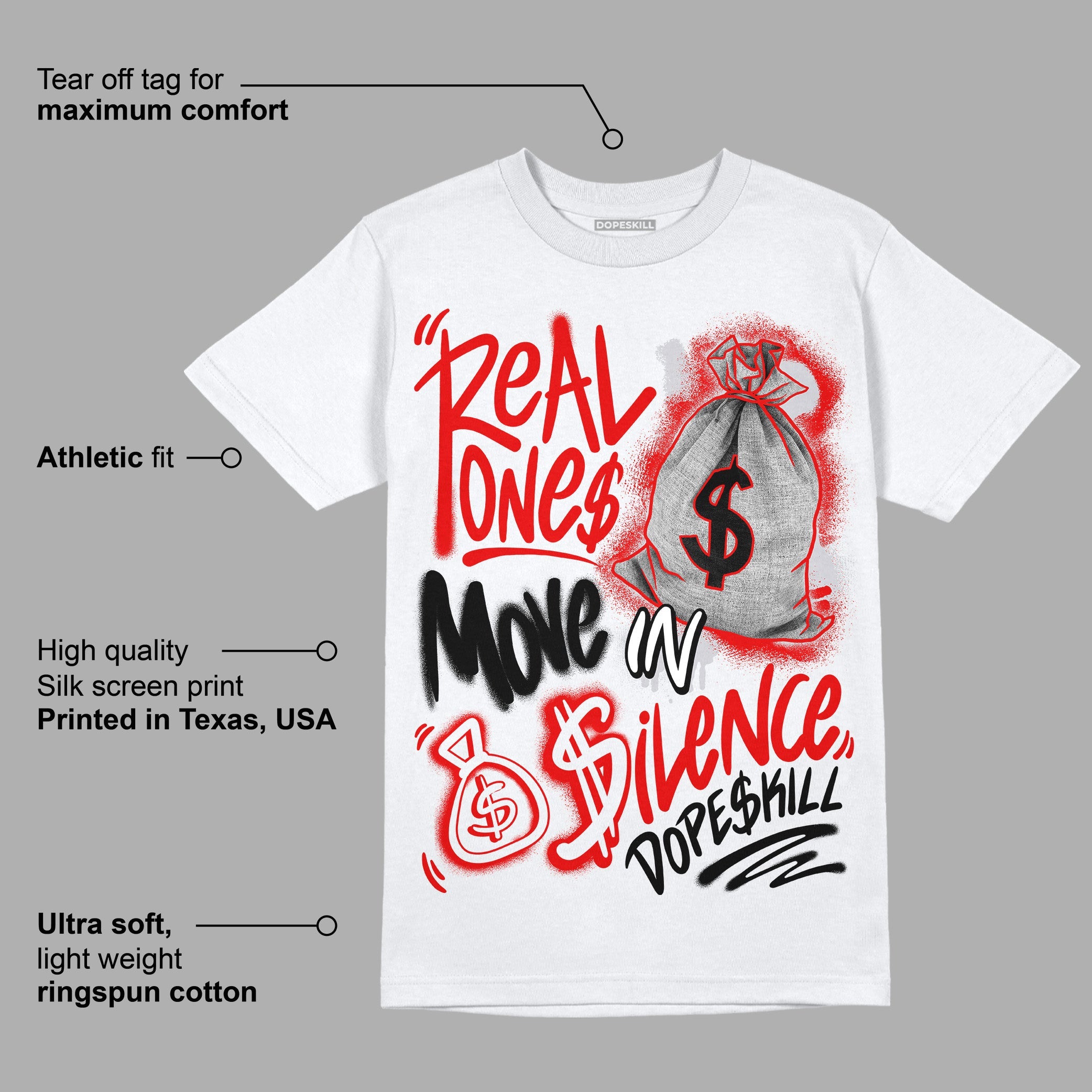 Red Cement 4S superstreetwear T-Shirt Real Ones Move In Silence Graphic
