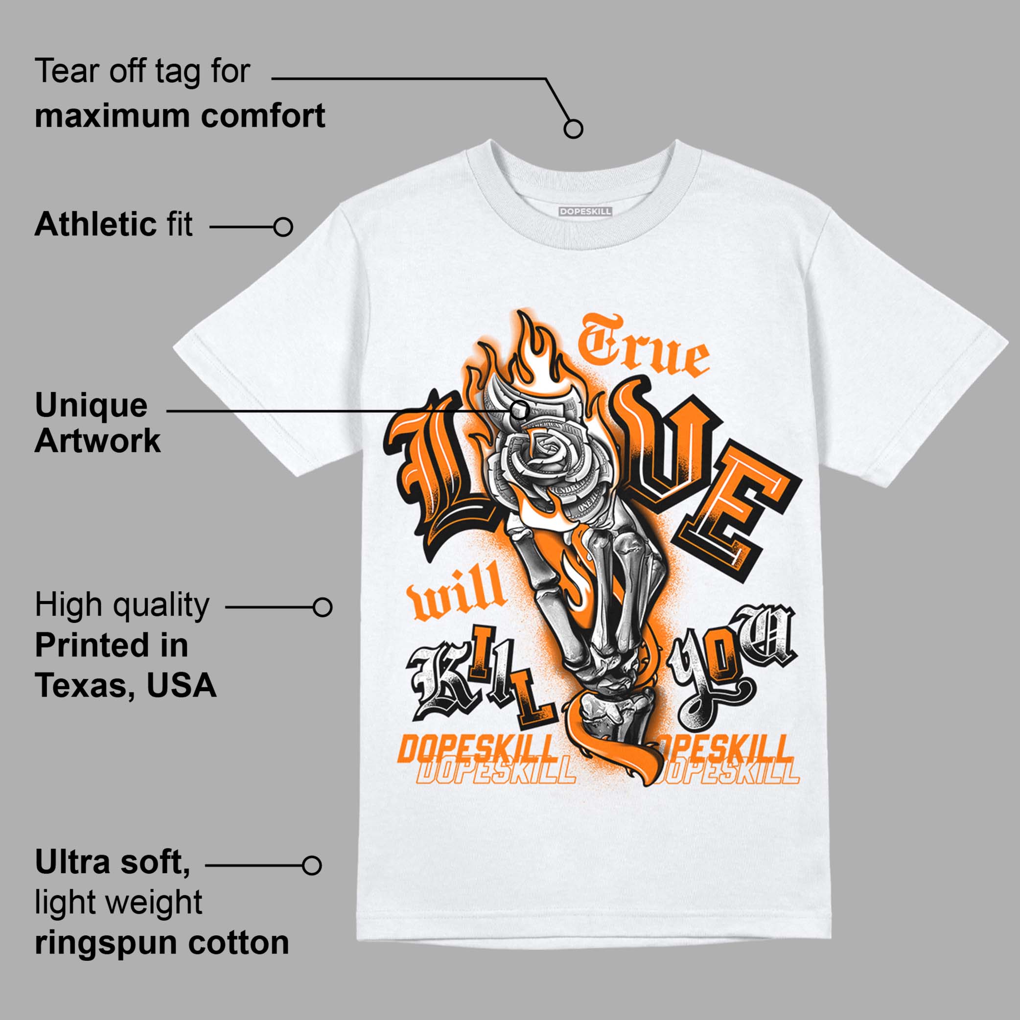 Dunk Low Magma Orange superstreetwear T-Shirt True Love Will Kill You Graphic