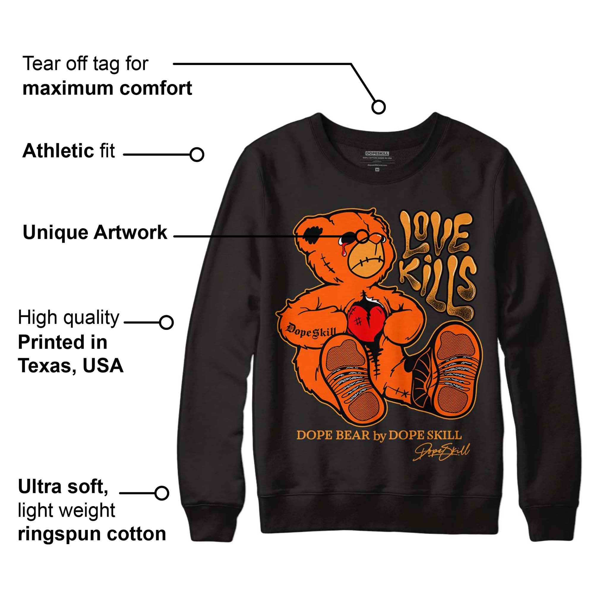 Brilliant Orange 12s superstreetwear Sweatshirt Love Kills Graphic