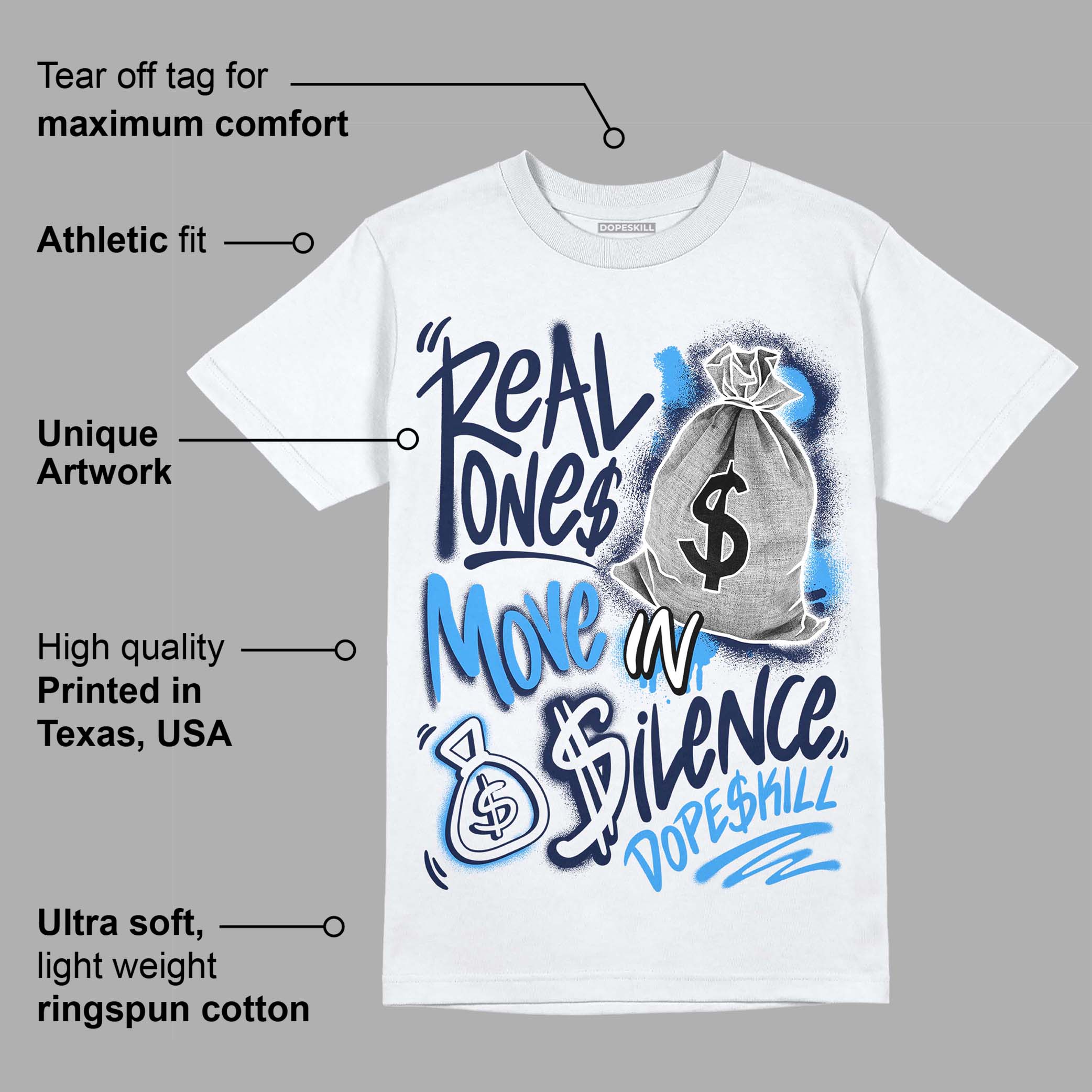 Midnight Navy 3s superstreetwear T-Shirt Real Ones Move In Silence Graphic
