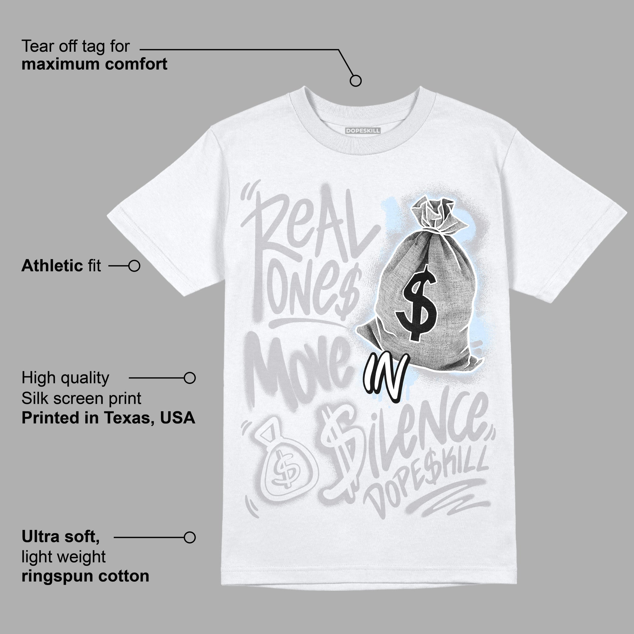Cement Grey 11s superstreetwear T-Shirt Real Ones Move In Silence Graphic