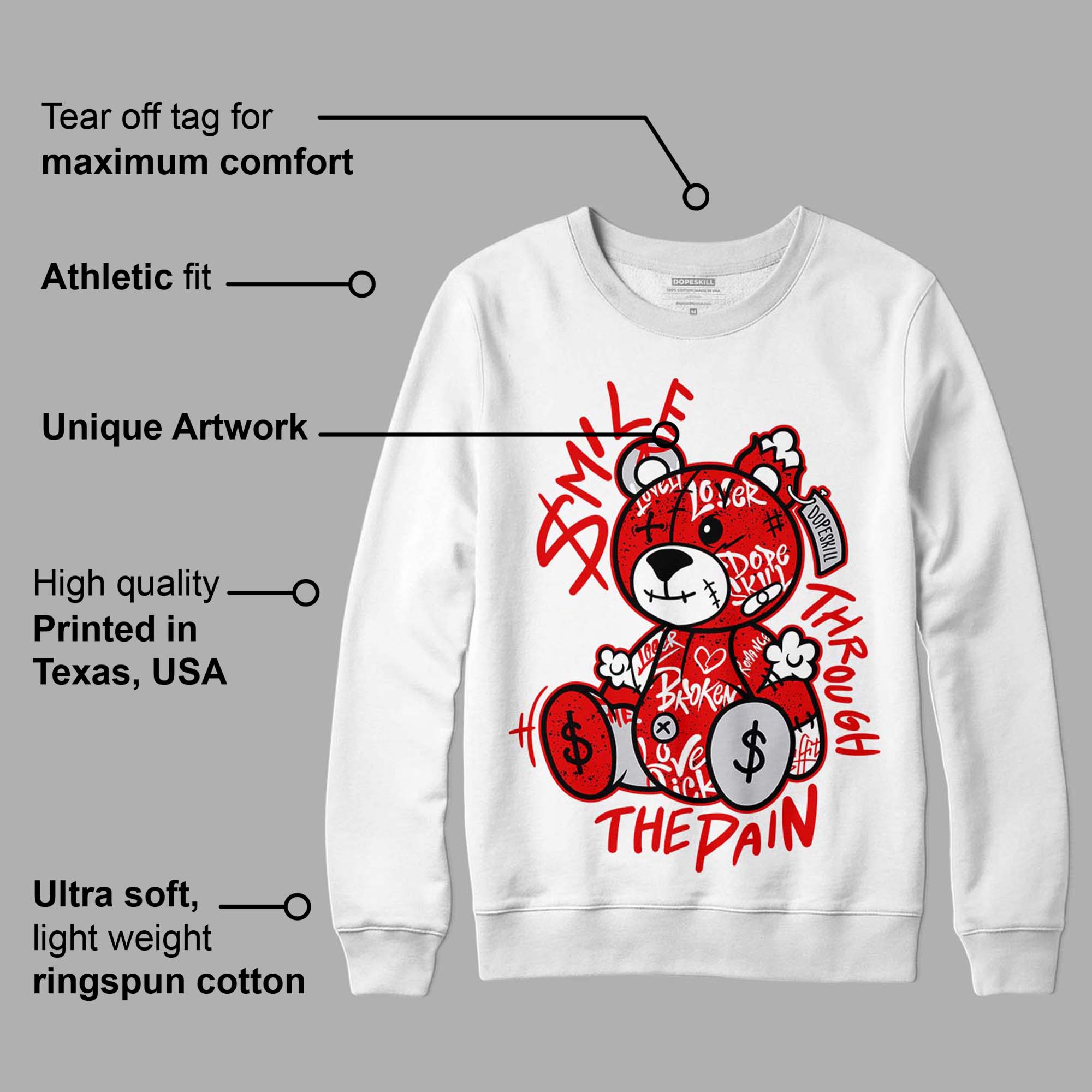 Red Cement 4S superstreetwear Sweatshirt Smile Through The Pain Graphic