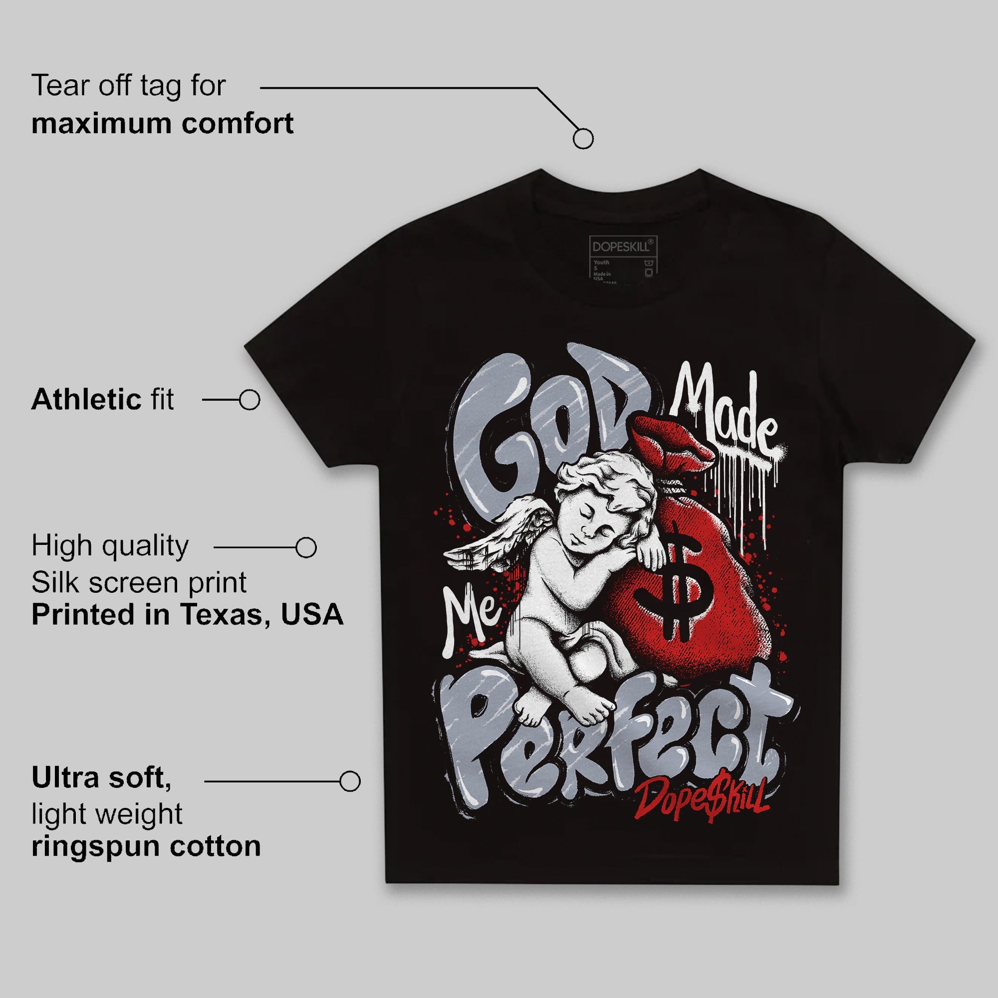 Bred Reimagined 4s superstreetwear Toddler Kids T-shirt God Made Me Perfect Graphic