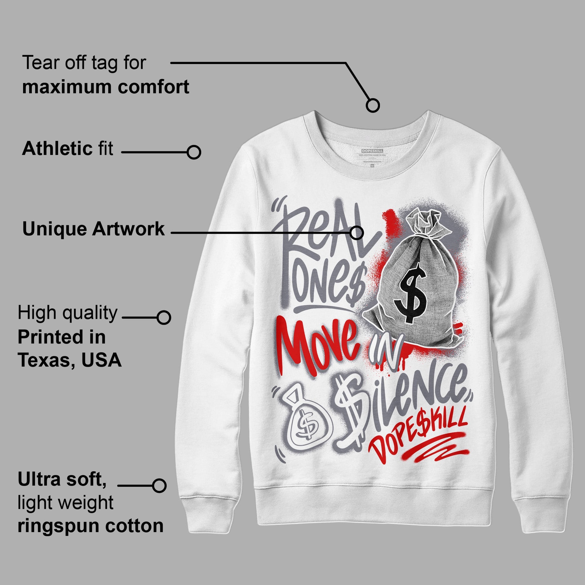 Fire Red 9s superstreetwear Sweatshirt Real Ones Move In Silence Graphic