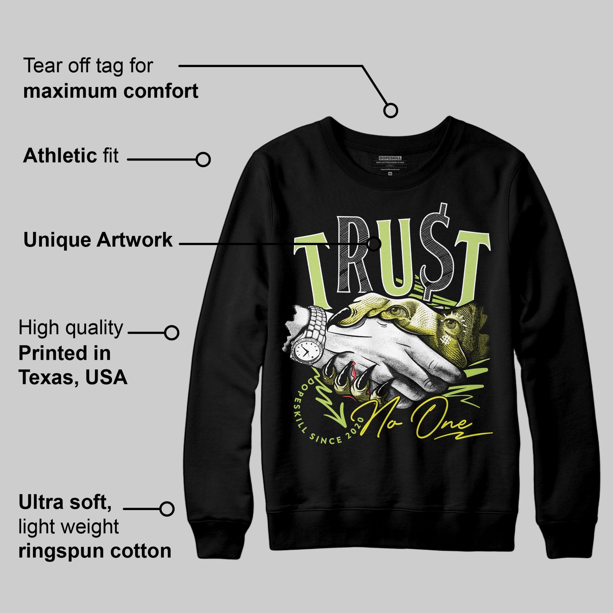 Bright Cactus 13s superstreetwear Sweatshirt Trust No One Graphic