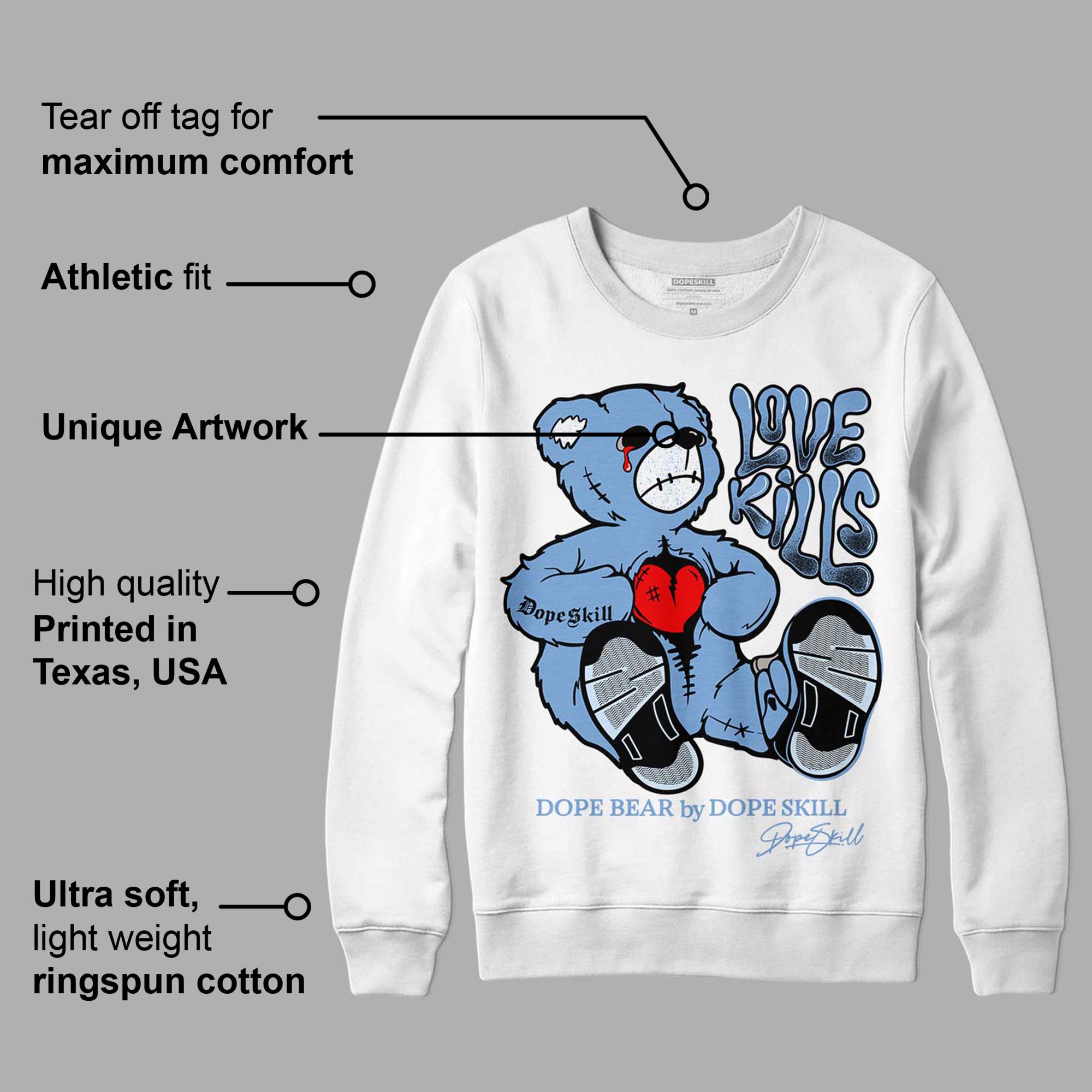 University Blue 5s superstreetwear Sweatshirt Love Kills Graphic