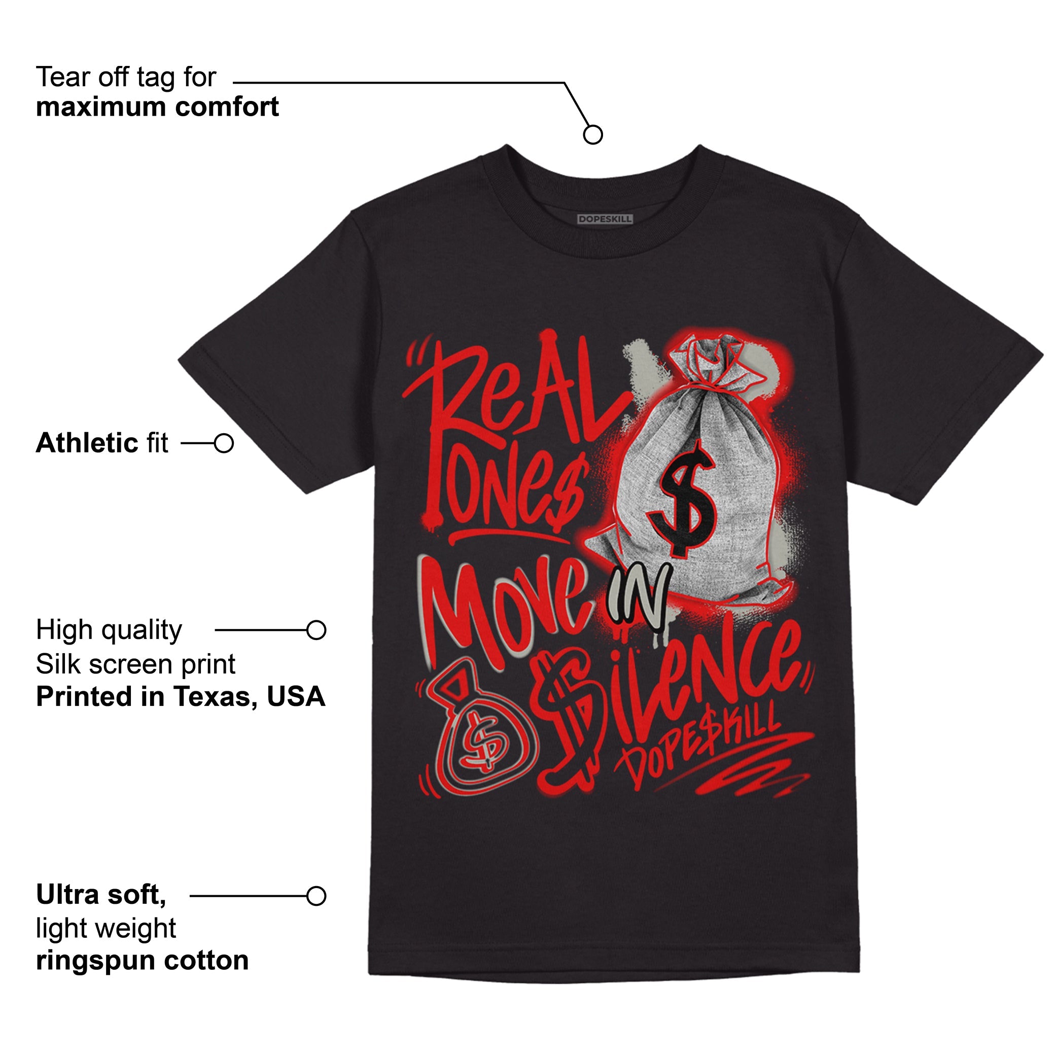 Fire Red 3s superstreetwear T-Shirt Real Ones Move In Silence Graphic