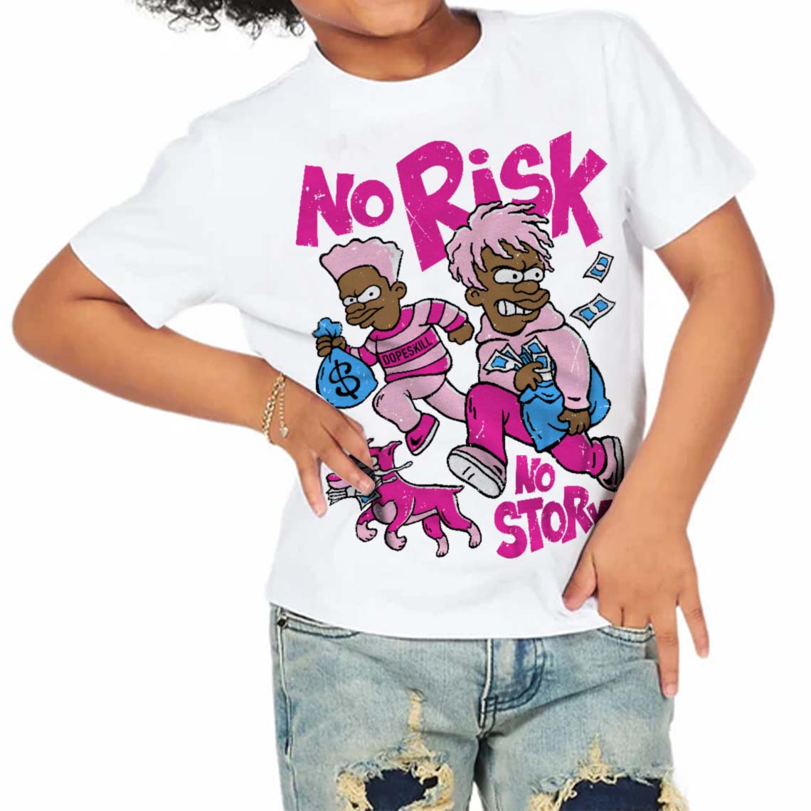 Pink Collection superstreetwear Toddler Kids T-shirt No Risk No Story Graphic