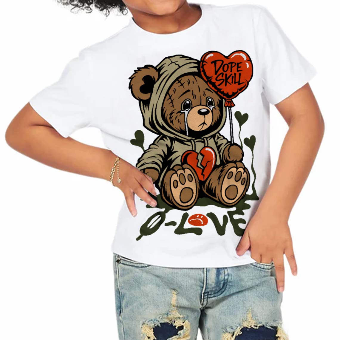 Olive Collection superstreetwear Toddler Kids T-shirt Broken Bear Graphic