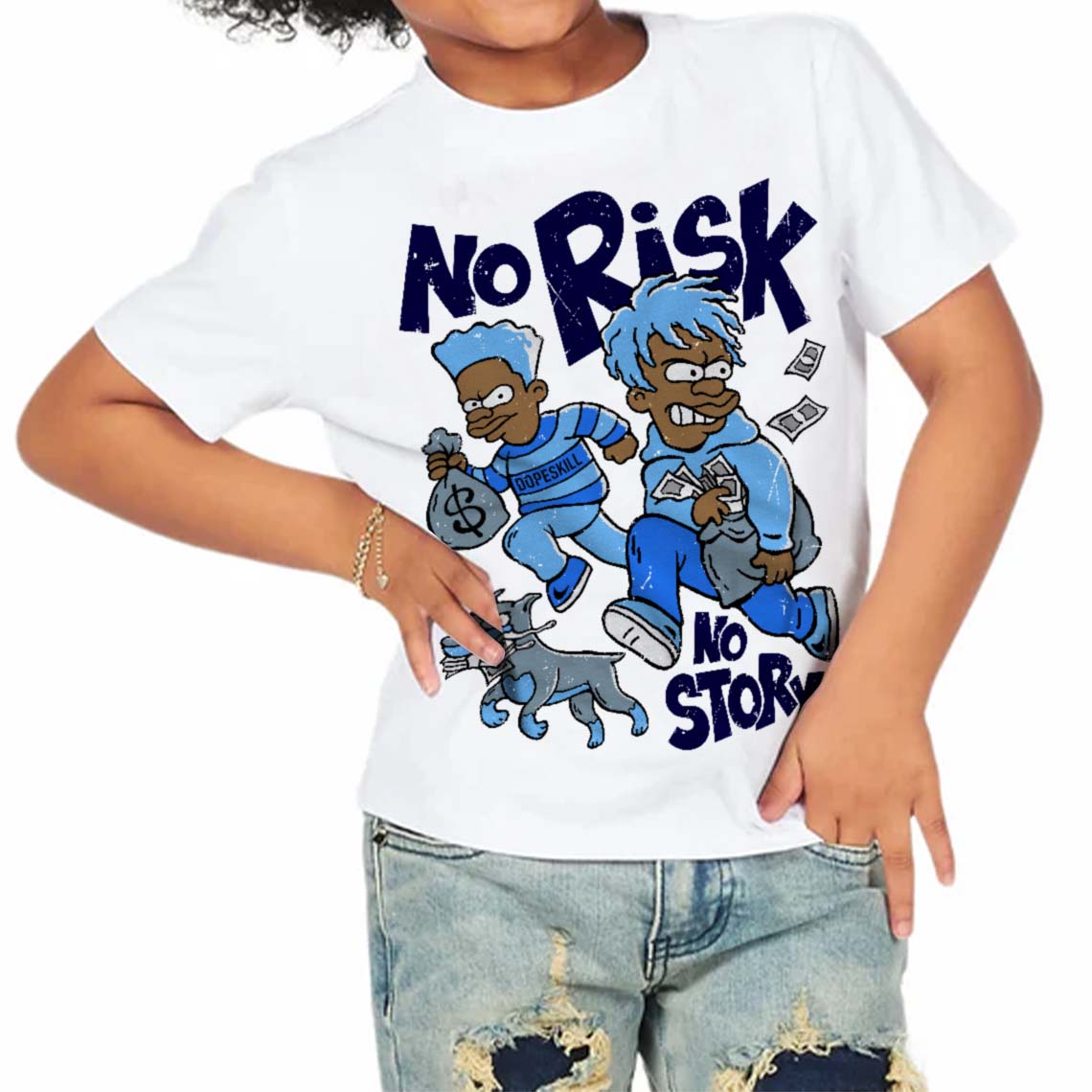 University Blue Collection superstreetwear Toddler Kids T-shirt No Risk No Story Graphic