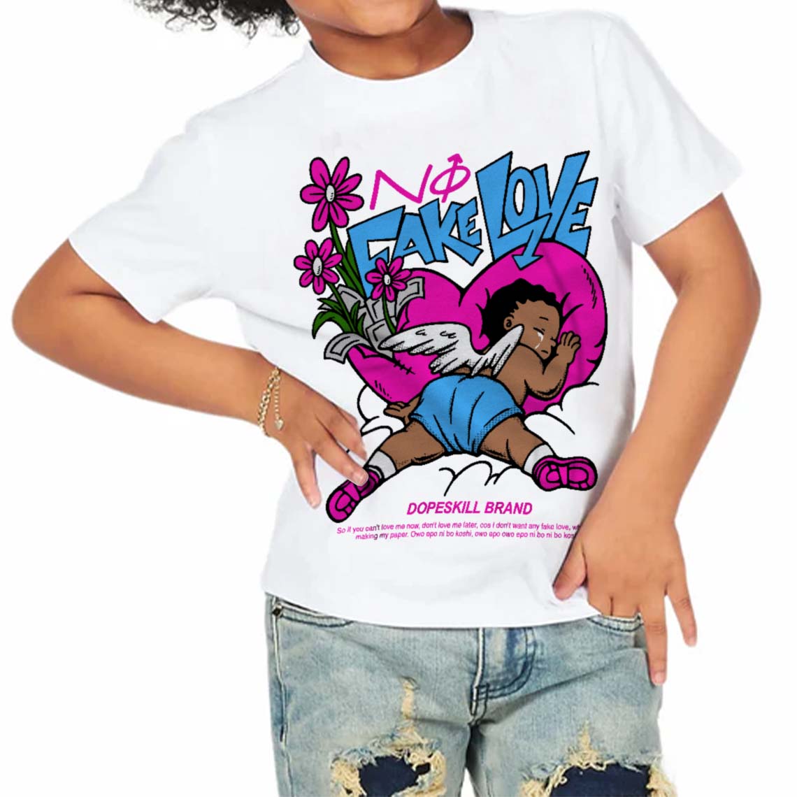 Dunk Low Active Fuchsia superstreetwear Toddler Kids T-shirt No Fake Love Graphic