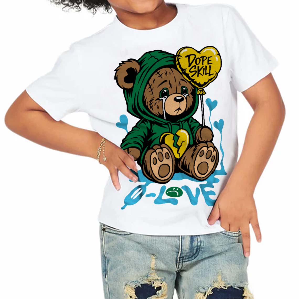 Lucky Green 5s superstreetwear Toddler Kids T-shirt Broken Bear Graphic
