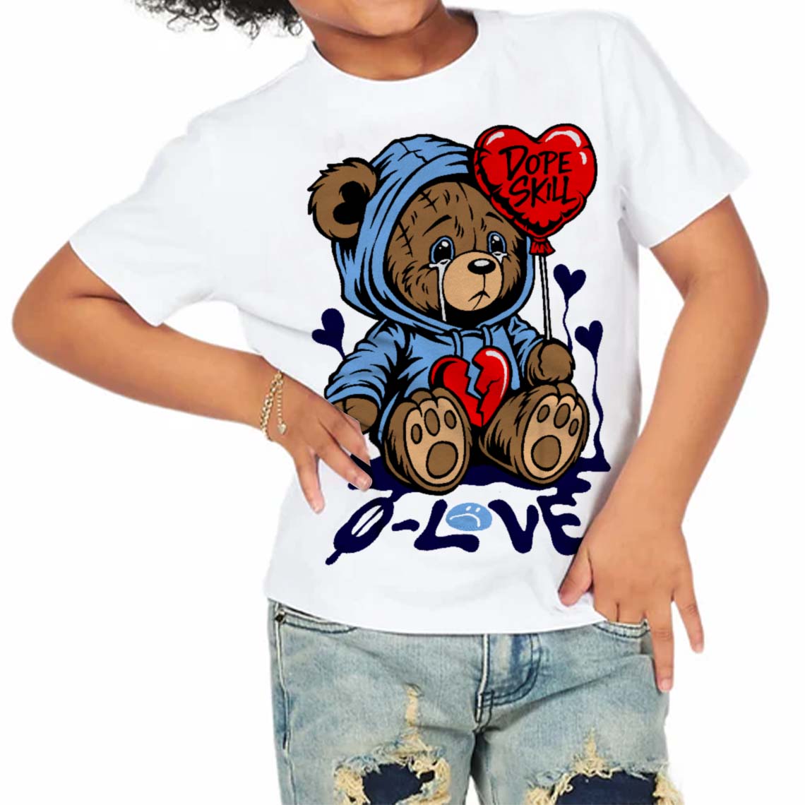 Powder Blue 9s superstreetwear Toddler Kids T-shirt Broken Bear Graphic