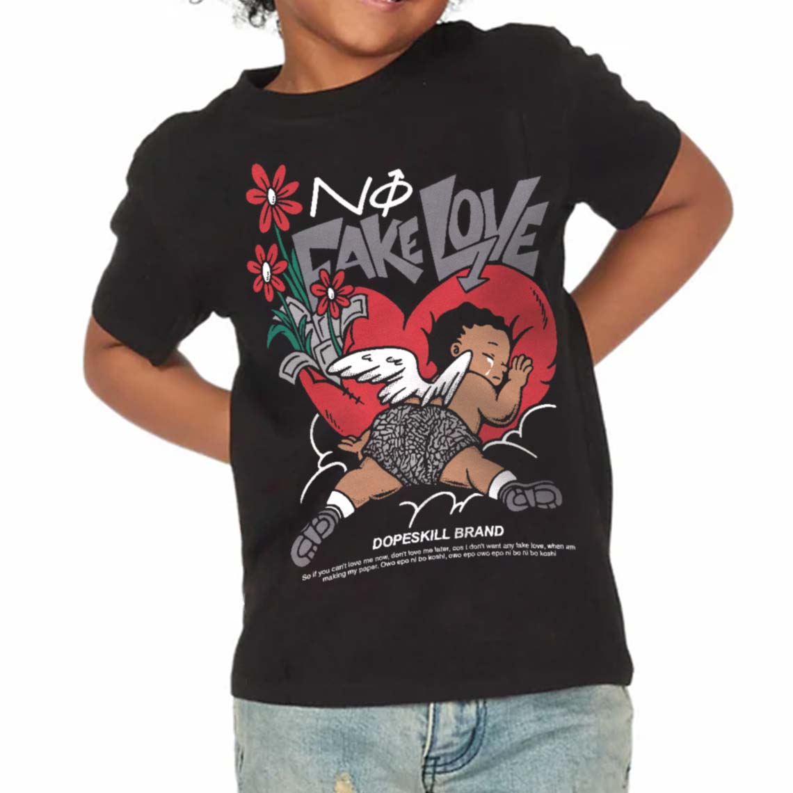 Cement Grey 3s superstreetwear Toddler Kids T-shirt No Fake Love Graphic