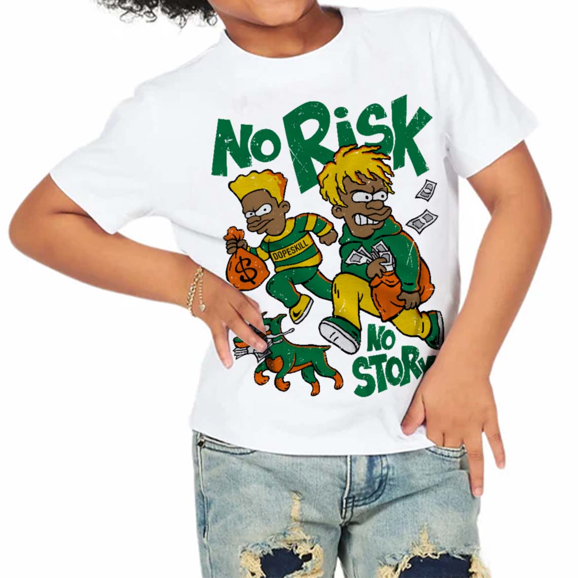 Green Collection superstreetwear Toddler Kids T-shirt No Risk No Story Graphic