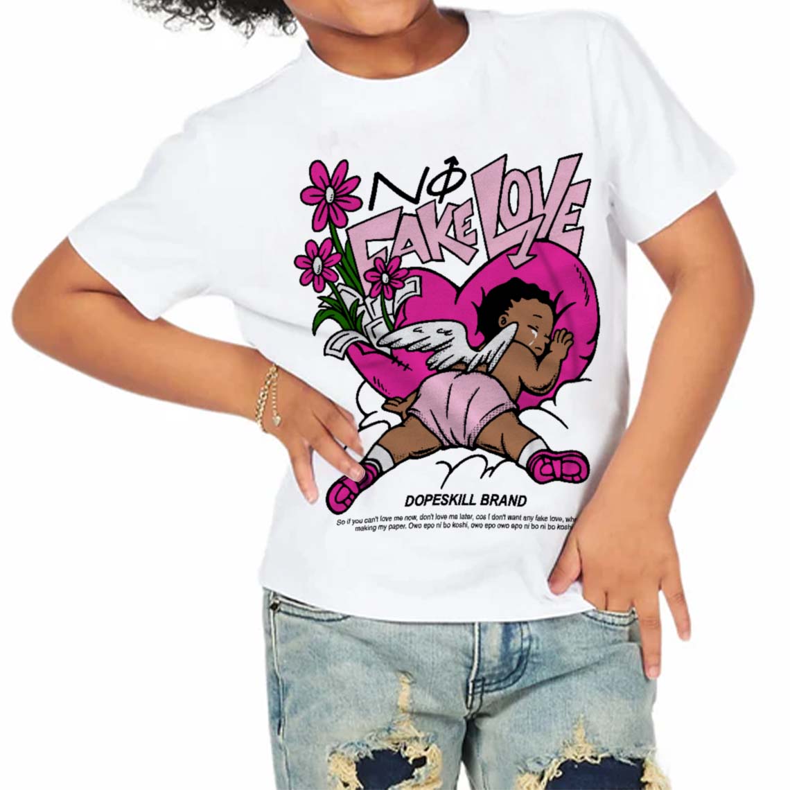 Pink Collection superstreetwear Toddler Kids T-shirt No Fake Love Graphic