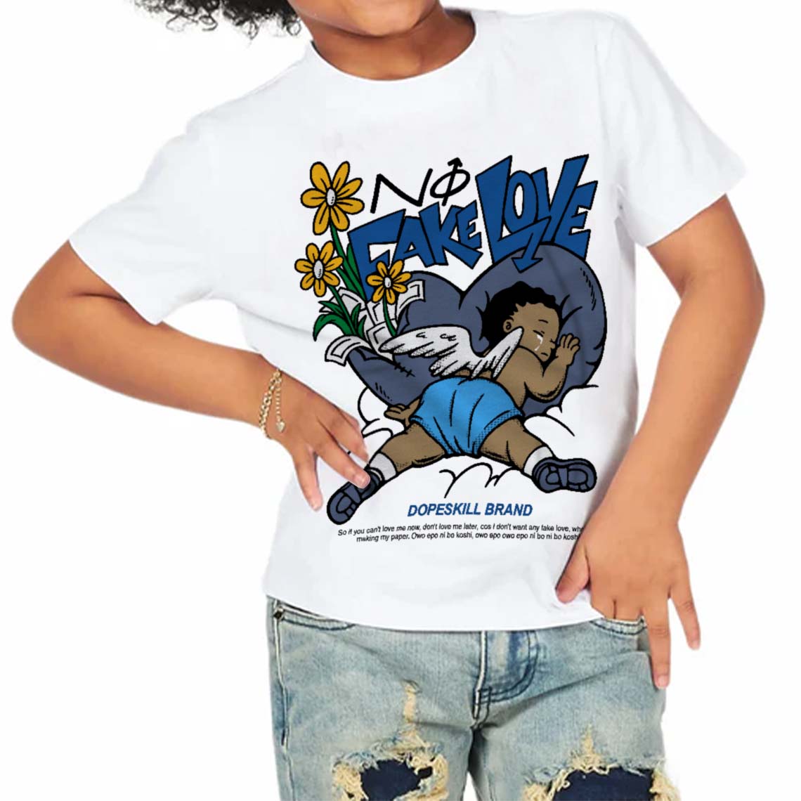 Diffused Blue 11s superstreetwear Toddler Kids T-shirt No Fake Love Graphic