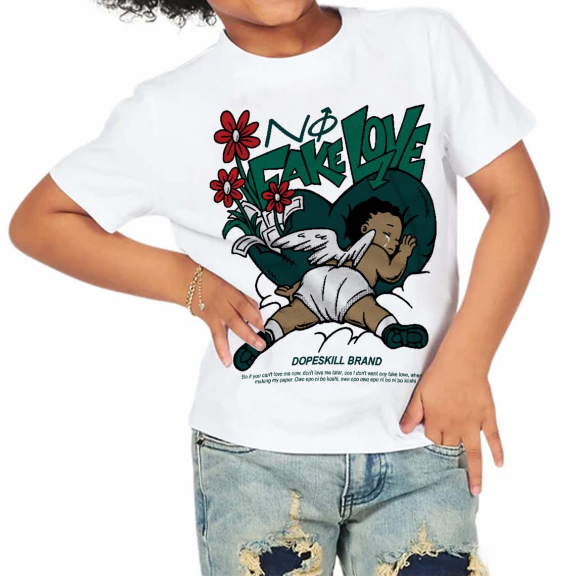 Oxidized Green 4s superstreetwear Toddler Kids T-shirt No Fake Love Graphic