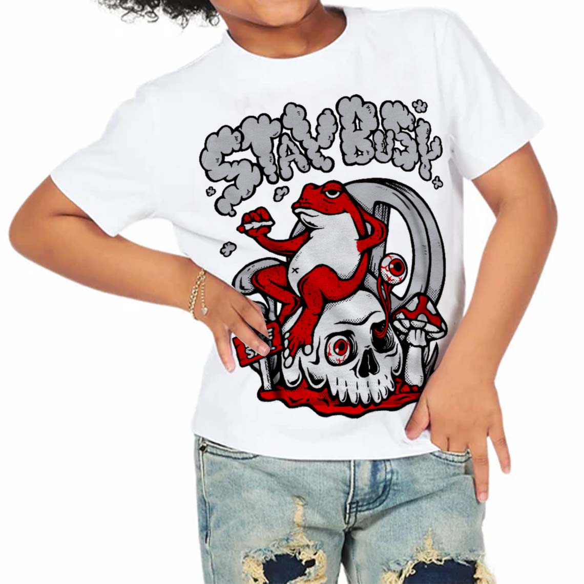 Red Cement 4S superstreetwear Toddler Kids T-shirt Stay Busy Graphic